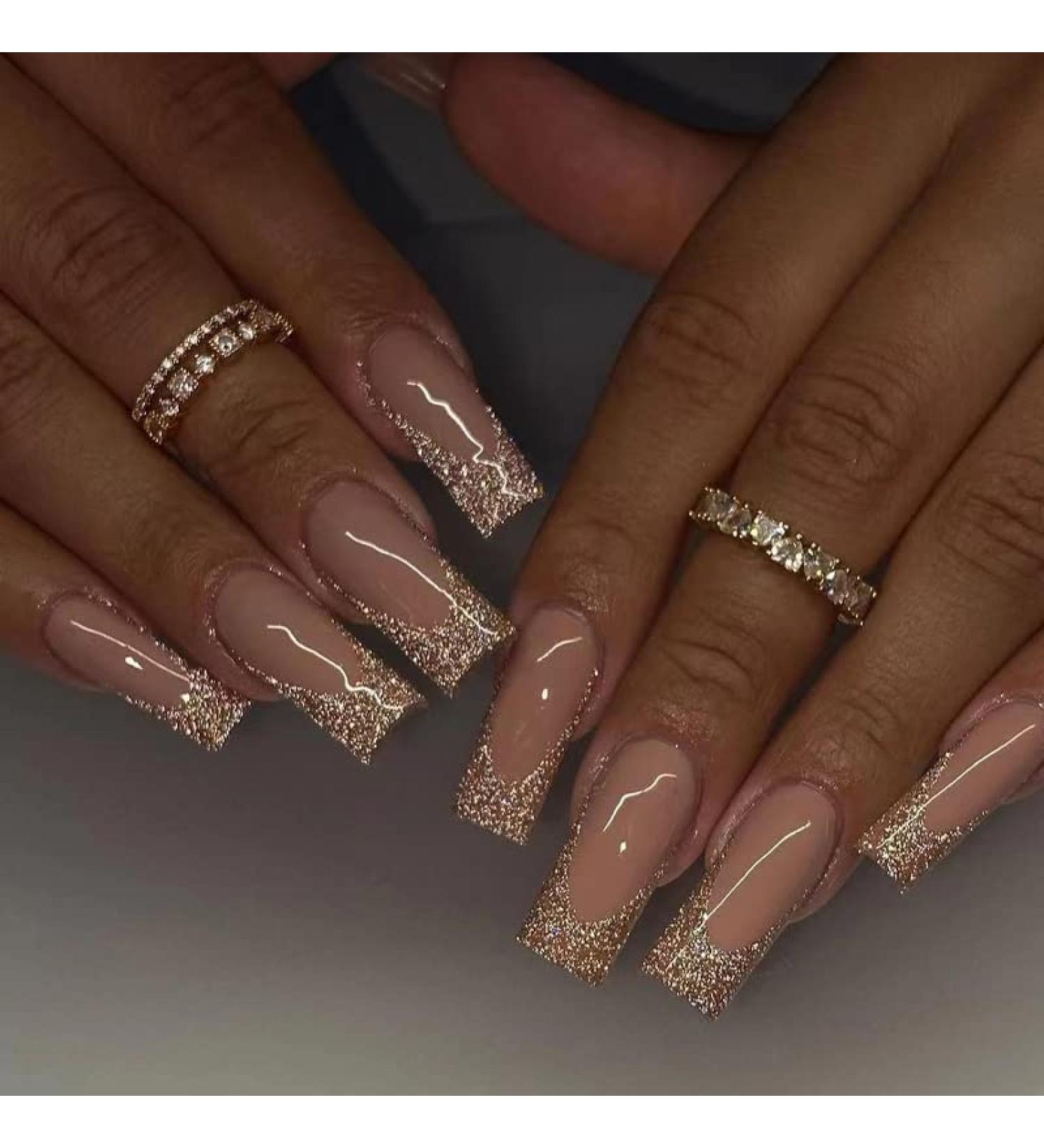 diduikalor Gold French Tip Press on Nails - Medium Length Acrylic Fake Nails - 24 pcs - Buy Online on GoSupps.com