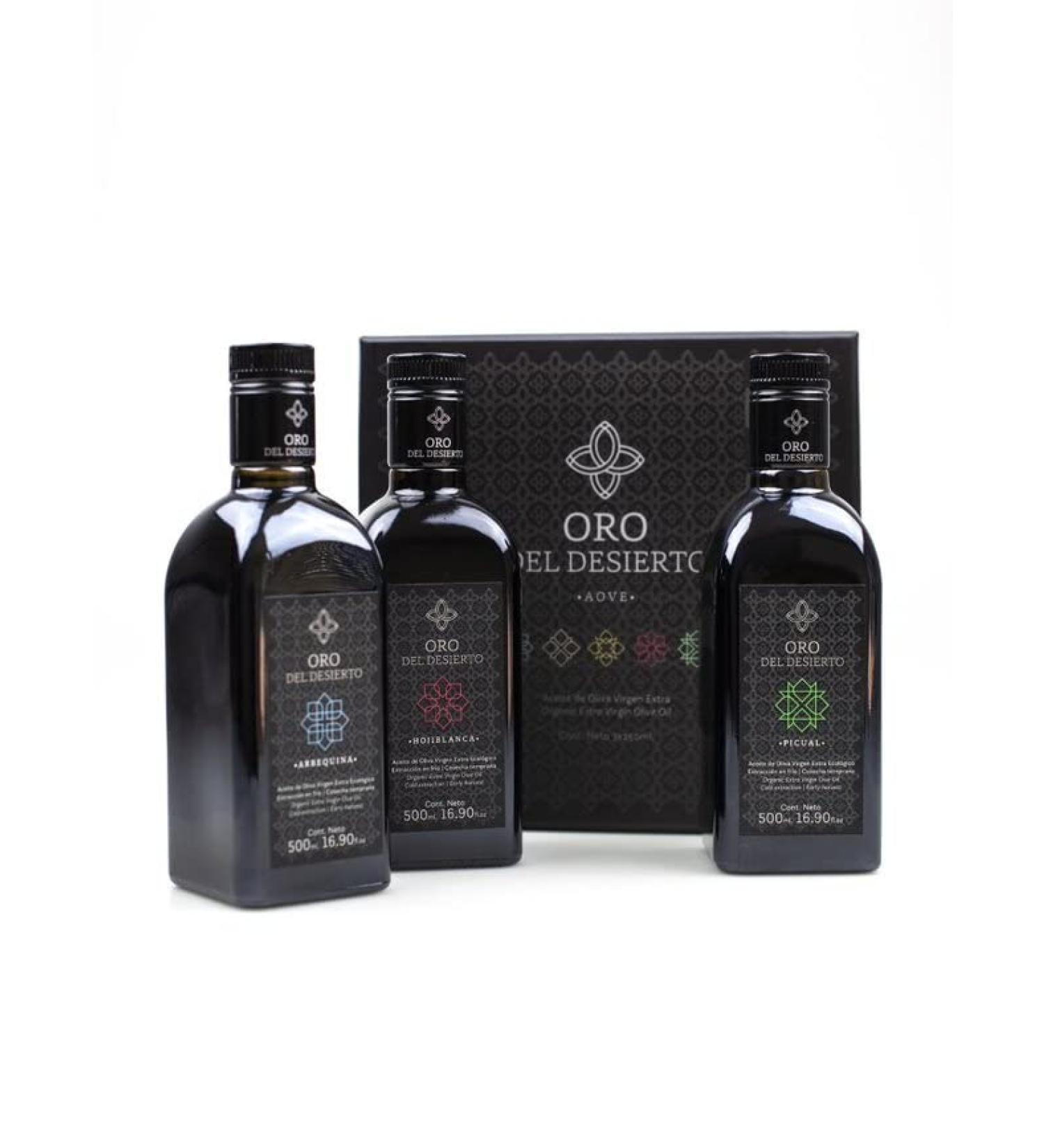 3 x 500 ml Gourmet Gift Box - Oro del Desierto Organic - Extra Virgin Olive Oil - Buy Online on GoSupps.com