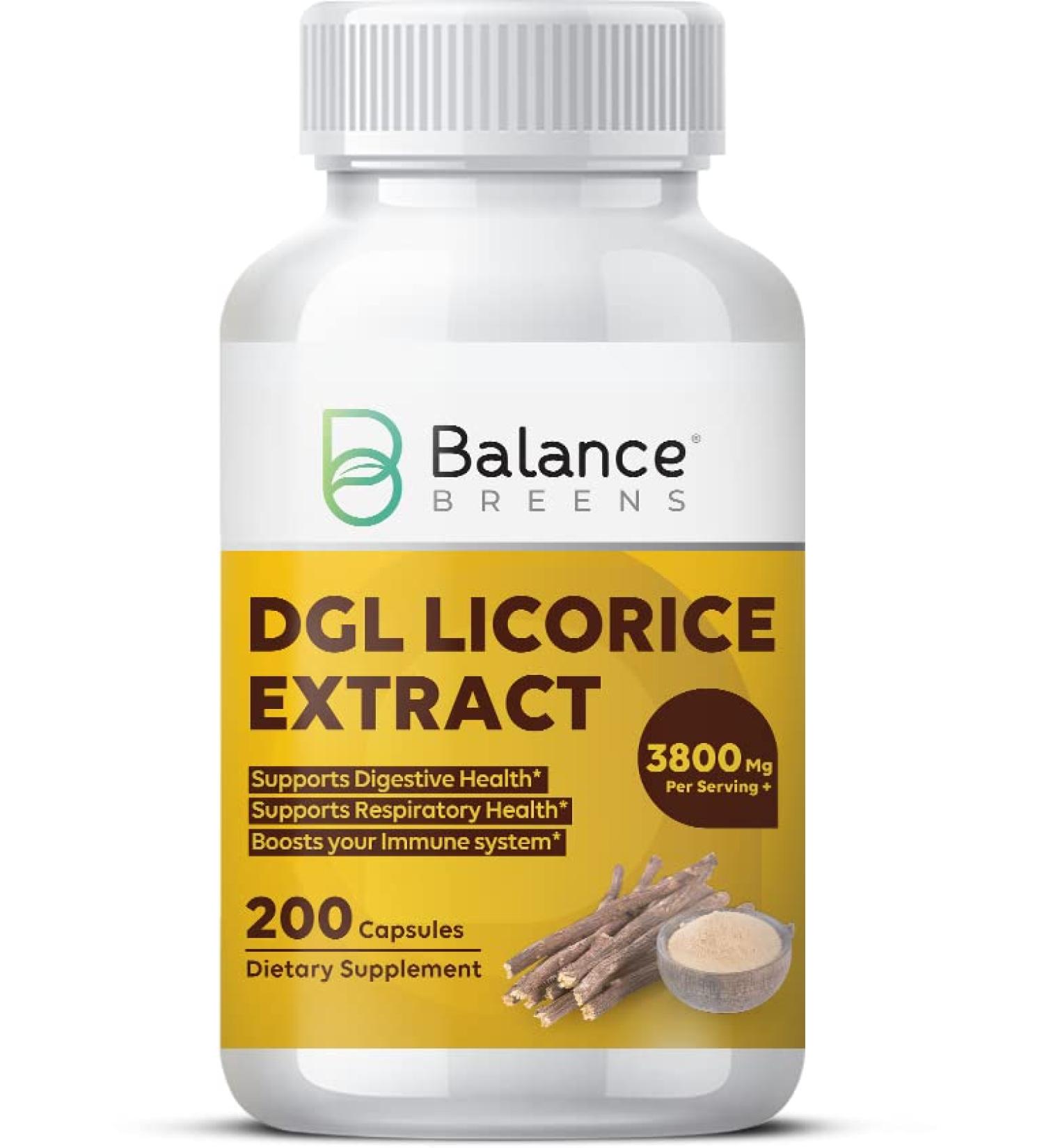 Balancebreens DGL Deglycyrrhizinated Licorice 3800 mg Supplement - 200 Capsules for Gut Health and Heartburn Support - Buy Online on GoSupps.com