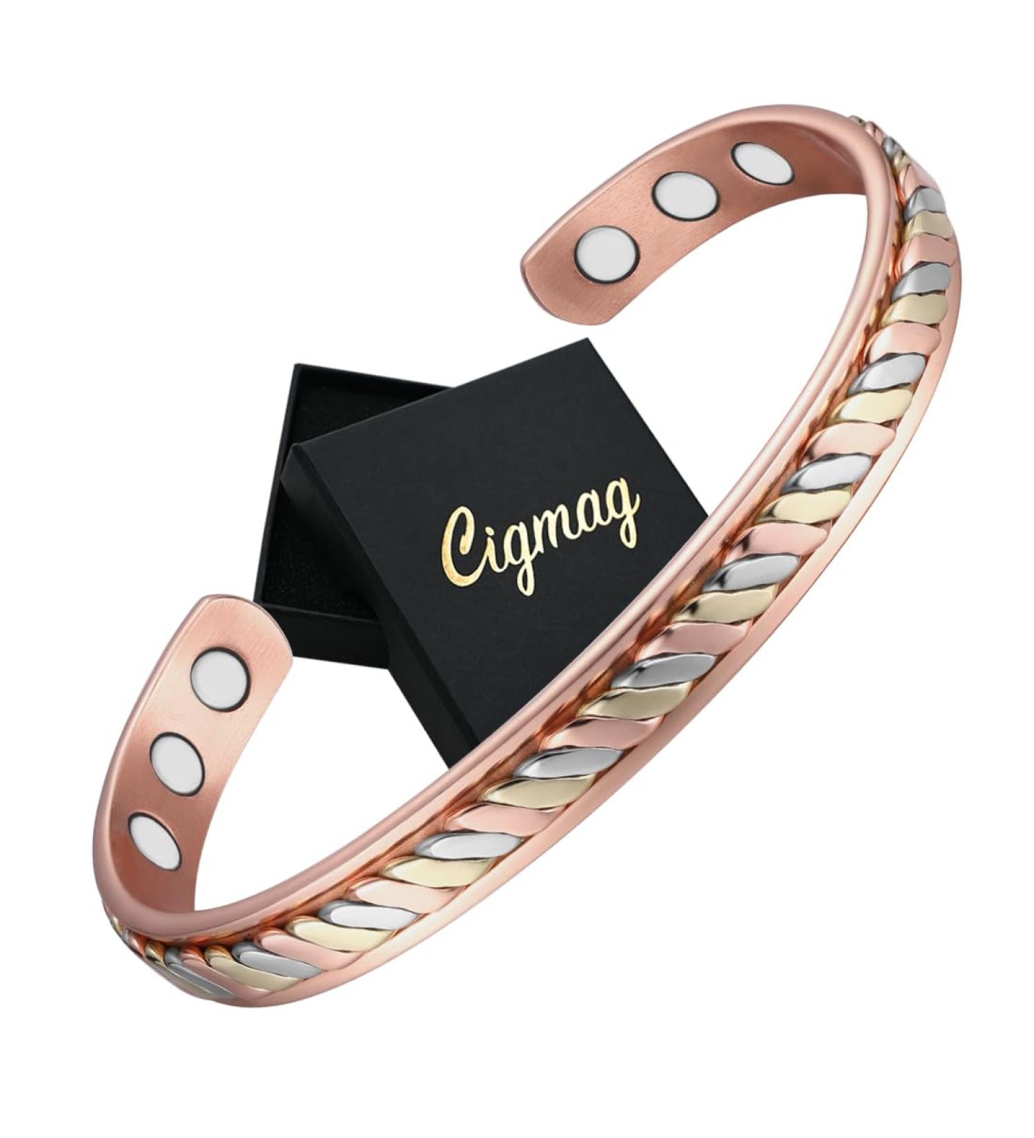 Cigmag Lymphatic Drainage Copper Bracelet for Women - Adjustable Magnetic Brazaletes Cuff Bangle in Braided Tricolour - Ultra Strength Magnet - Gift Box Included - Buy Online on GoSupps.com