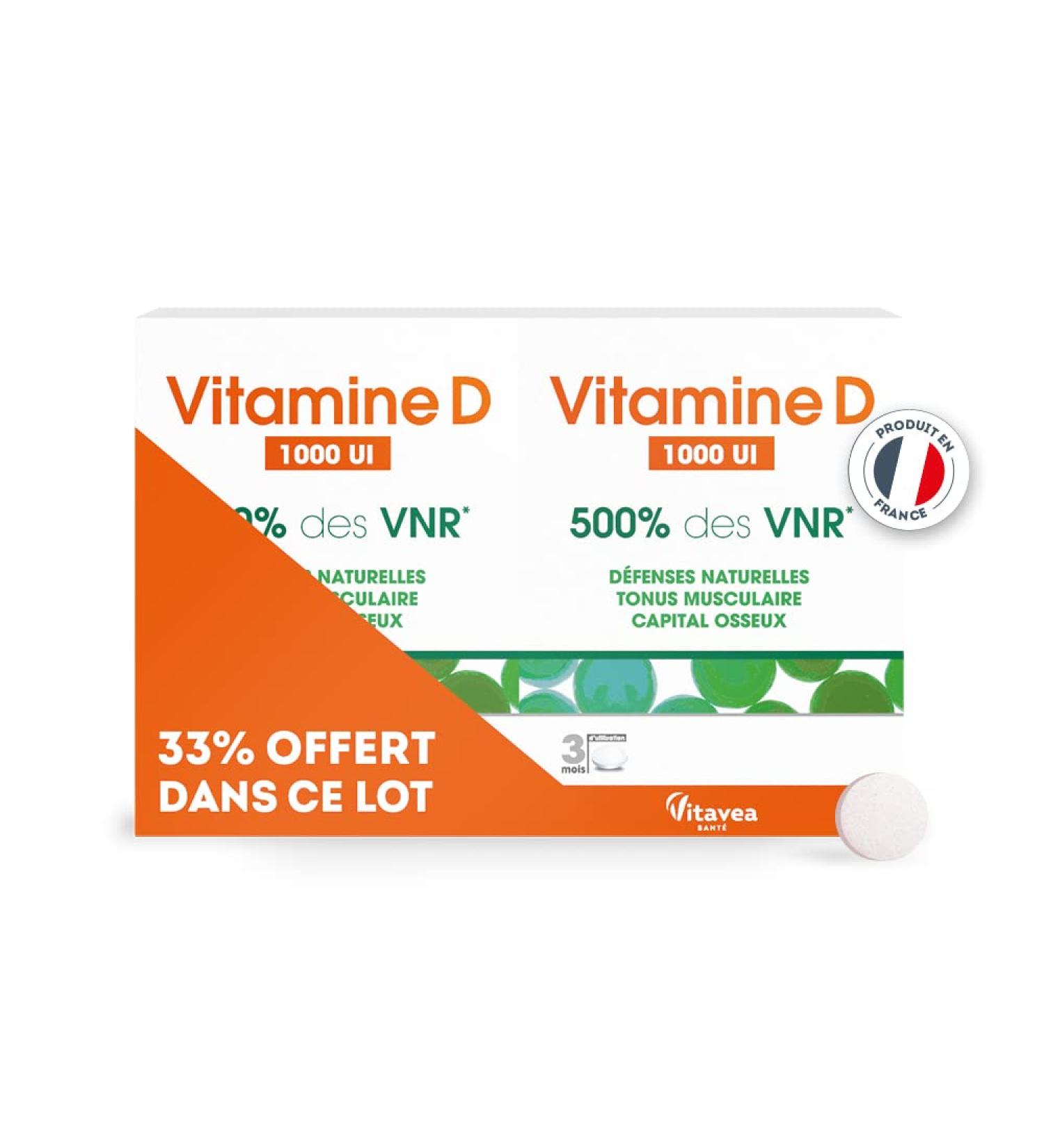 Vitavea - Vitamin D 1000 IU - Food Supplement Natural Defenses Immunity - Strengthened Natural Defenses Maintenance of Bone Capital - 180 tablets - 6 months - Made in France - Buy Online on GoSupps.com