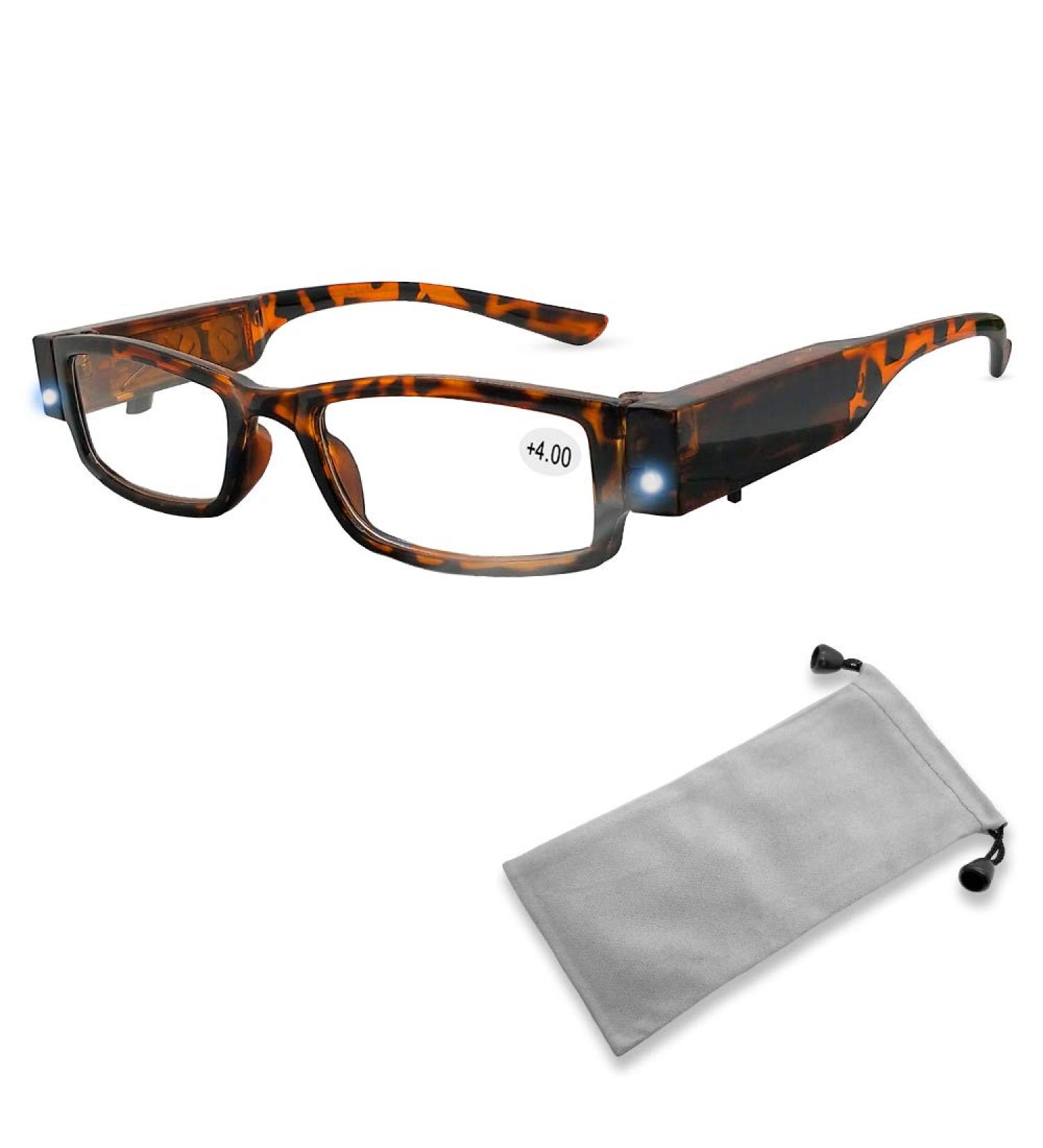 Buy LED Reading Glasses for Men & Women - Magnifying Eyewear with Light Compact & Unisex +4.0 Magnification - Buy Online on GoSupps.com