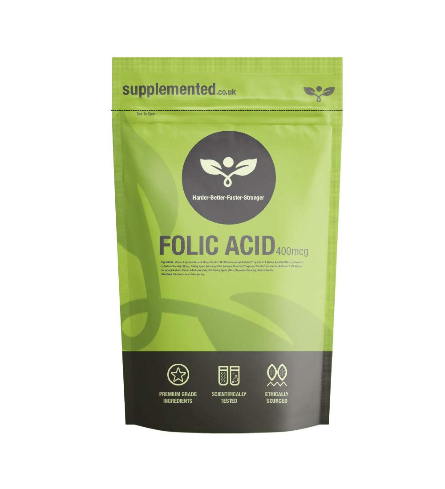 Folic Acid 400mcg 180 Tablets - Pregnancy & Fertility Supplement - UK Made - Pharmaceutical Grade - 180 Count - Buy Online on GoSupps.com