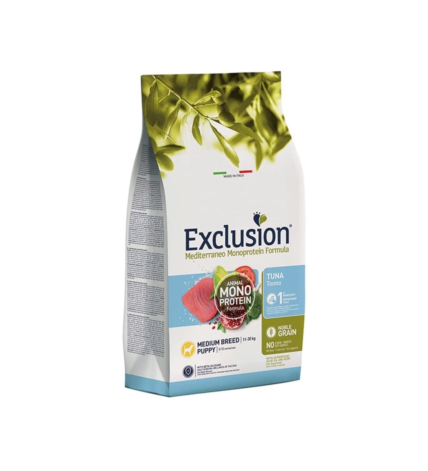 CROCCHETTE EXCLUSION MEDITERRANEO MONOPROTEIN Noble Grain Puppy Medium TONNO. 3KG - Buy Online on GoSupps.com