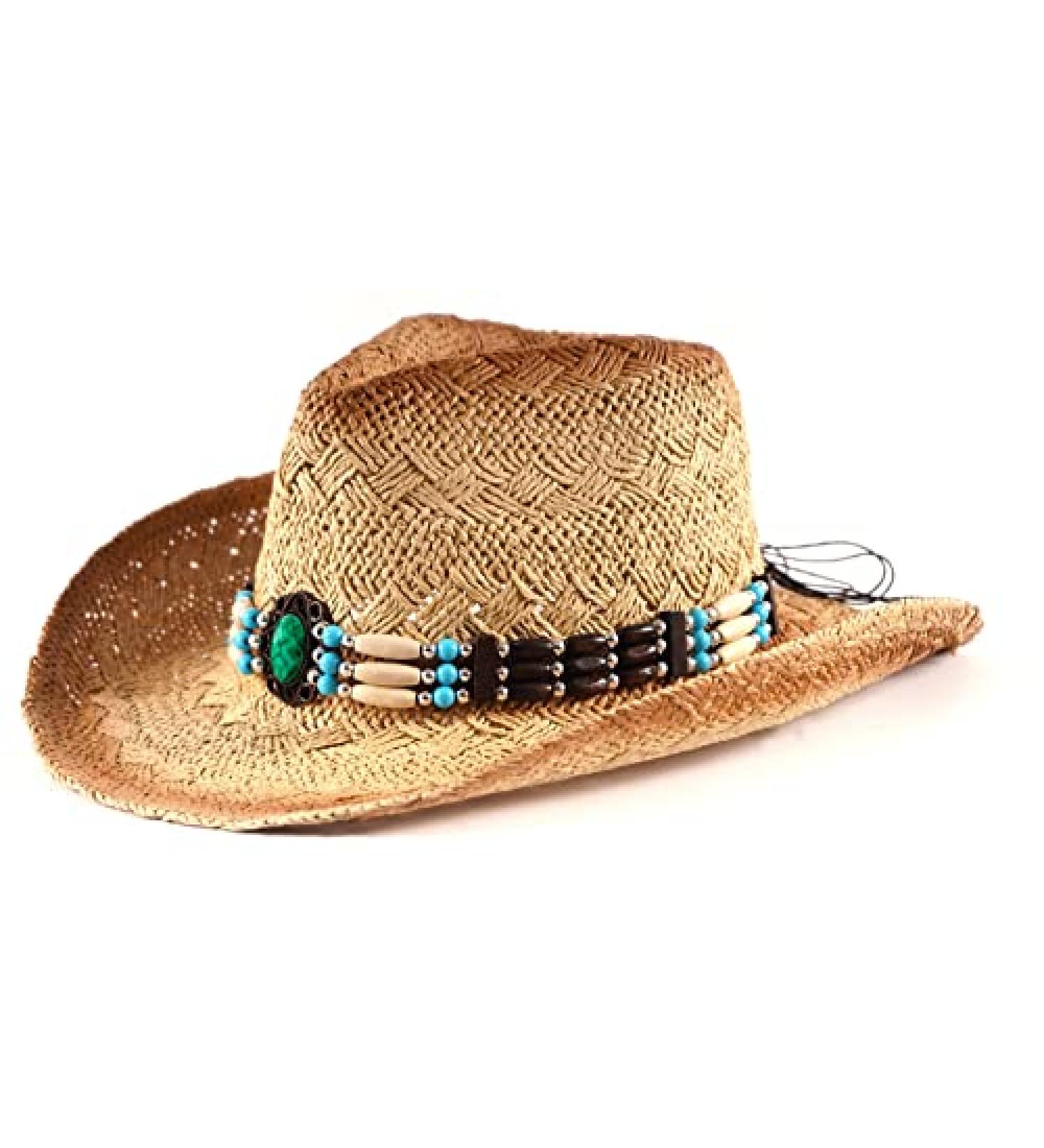 SoJourner Cowboy Cowgirl Hat - Western Style | Adjustable Wide Brim with Turquoise Beads | Men & Women's Western Hats - Buy Online on GoSupps.com