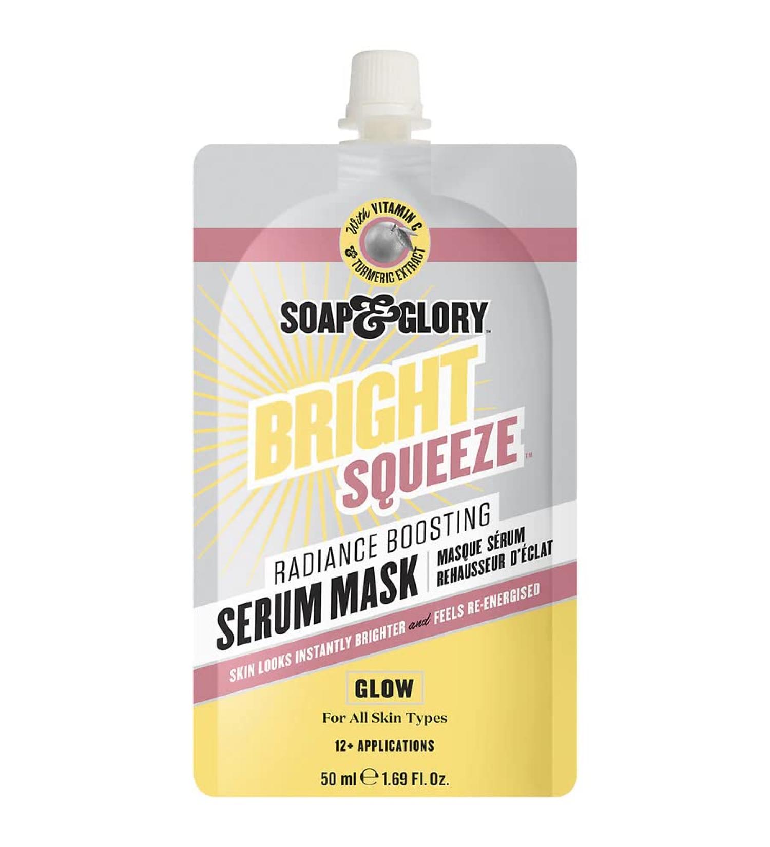 Soap & Glory Bright Squeeze Radiance Boosting Serum Face Mask | Vitamin C & Turmeric | Refreshing for All Skin Types | 50ml - International Shipping Available - Buy Online on GoSupps.com
