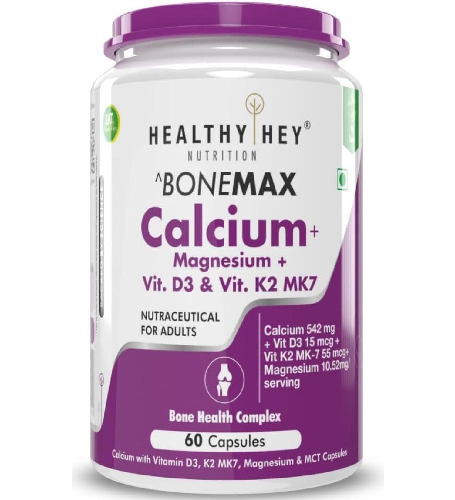 Calcium with Magnesium Vegan Vitamin D3 & Vitamin K2- Mk7 - BoneMax - Bone Health Complex - 60 Vegetable Capsules - Buy Online on GoSupps.com