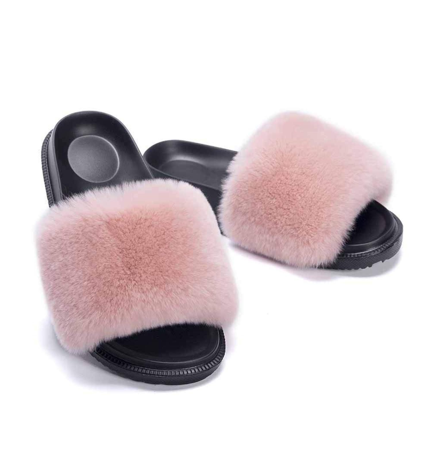 Fluffy Sliders Womens Fur Slippers Warm Comfortable Soft for Women Slides Flip Flop Indoor Furry Home Slippers Fluffy Sandals Winter Plush Shoes for Indoor Outdoor Fashion Sandals (D 24.5CM) - Buy Online on GoSupps.com
