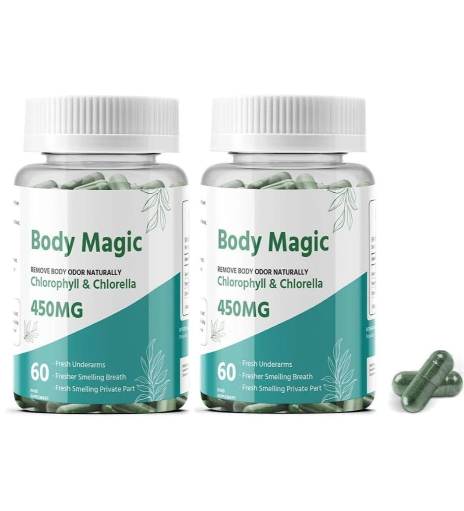 Body Magic Chlorophyll Capsules Remove Body Odor Naturally 60 Capsules 450 mg (Pack of 2) 60 Count (Pack of 2)