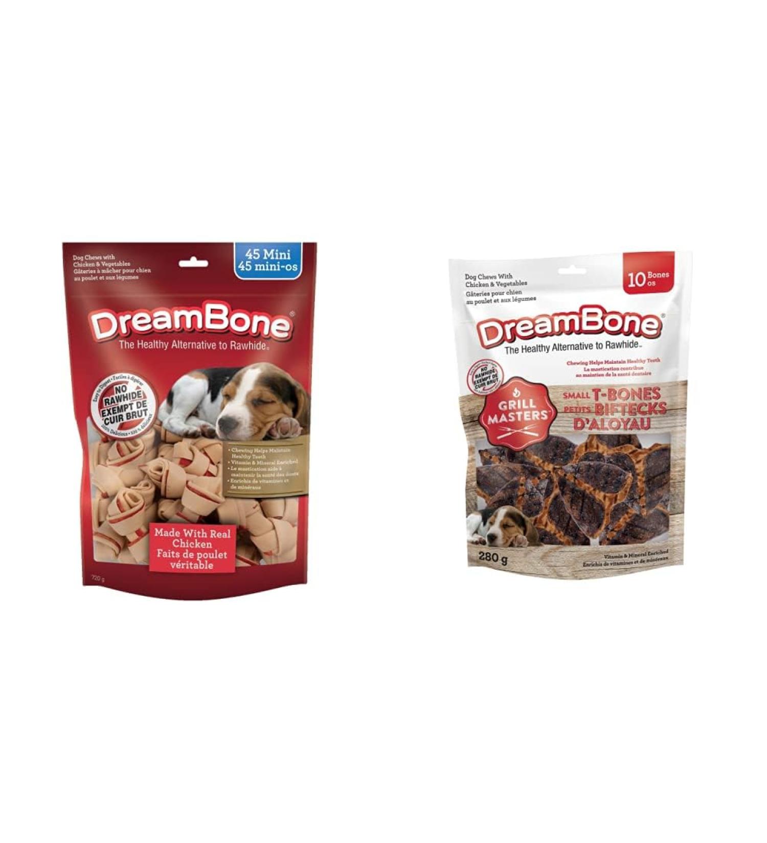 DreamBone Chicken Mini Treats 45ct + DreamBone Grill Master Small T-Bone Treats 10ct Bundle - Buy Online on GoSupps.com