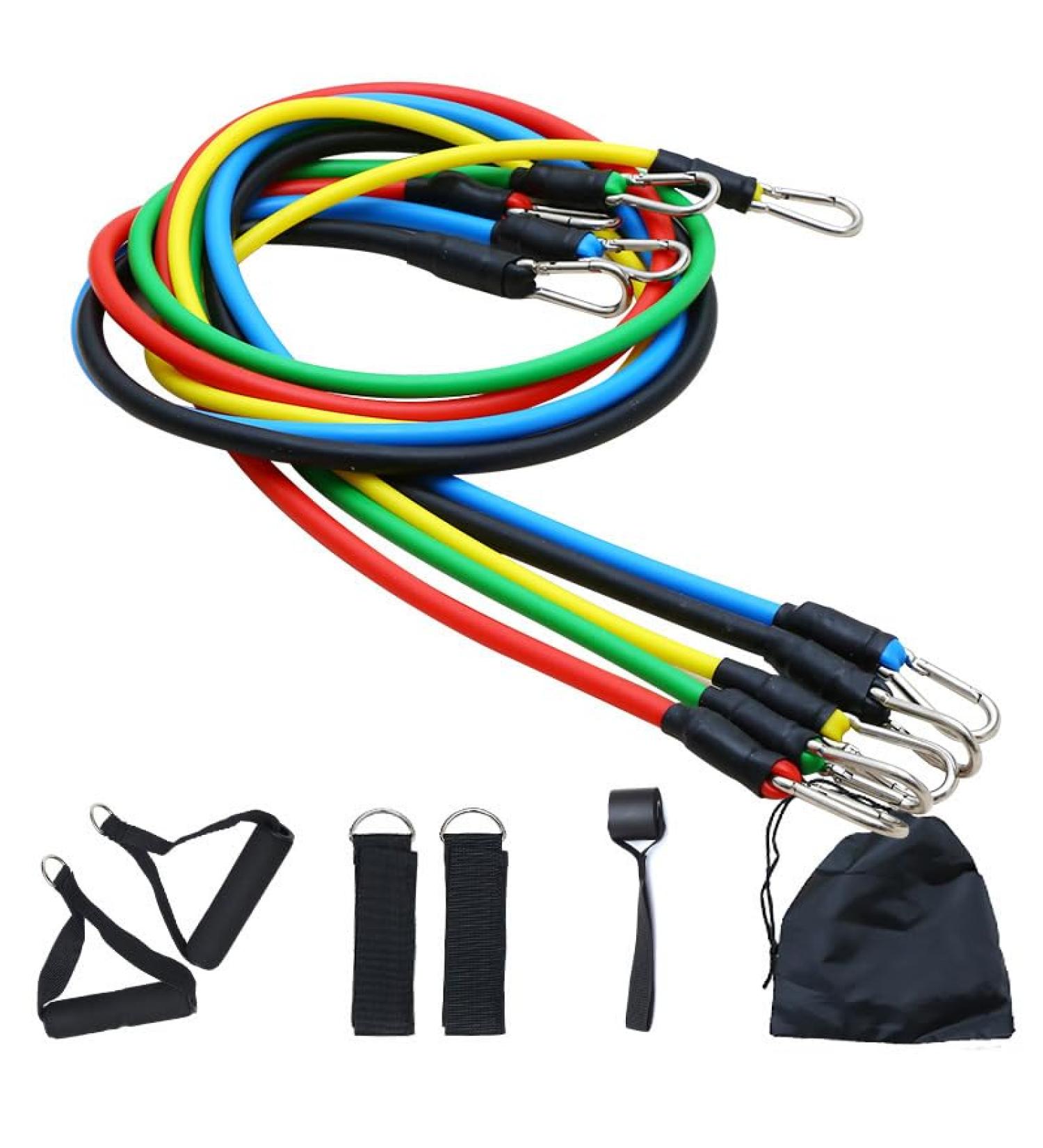 Ultimate PowerFit Resistance Bands Set - 5 Colors & Levels | 11-Piece Fitness Training Kit with Metal Hooks & Foam Grips - Ideal for International Shipping & Fitness Enthusiasts - Buy Online on GoSupps.com