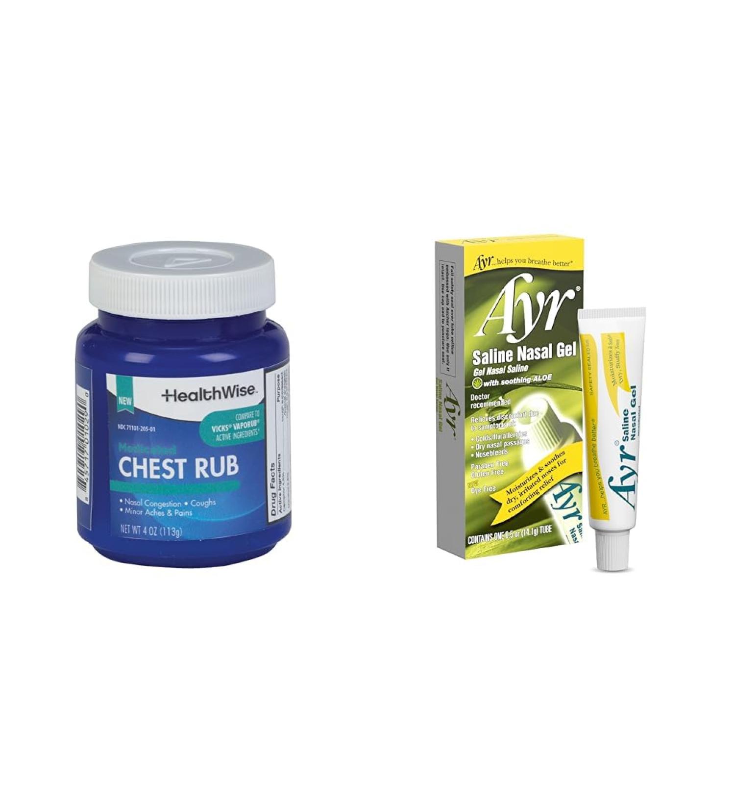 HealthWise Medicated Chest Rub Ayr Saline Nasal Gel | Relieves Cough Congestion Aches | 4 oz 0.5 oz Tube - Buy Online on GoSupps.com