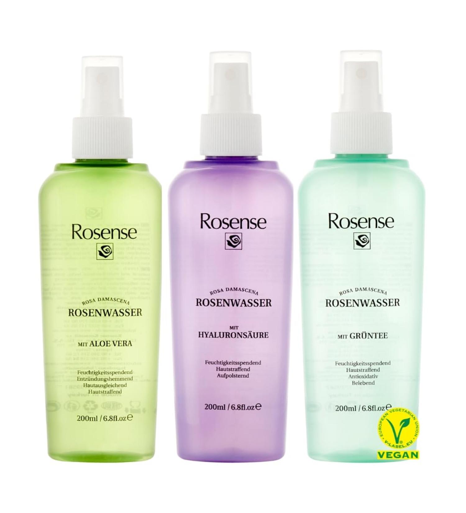 Rosense Rose Water Spray Set (3) - 100% Natural Facial Toner with Aloe Vera Hyaluronic Acid & Green Tea - Vegan & Paraben-Free Moisturizer - Buy Online on GoSupps.com