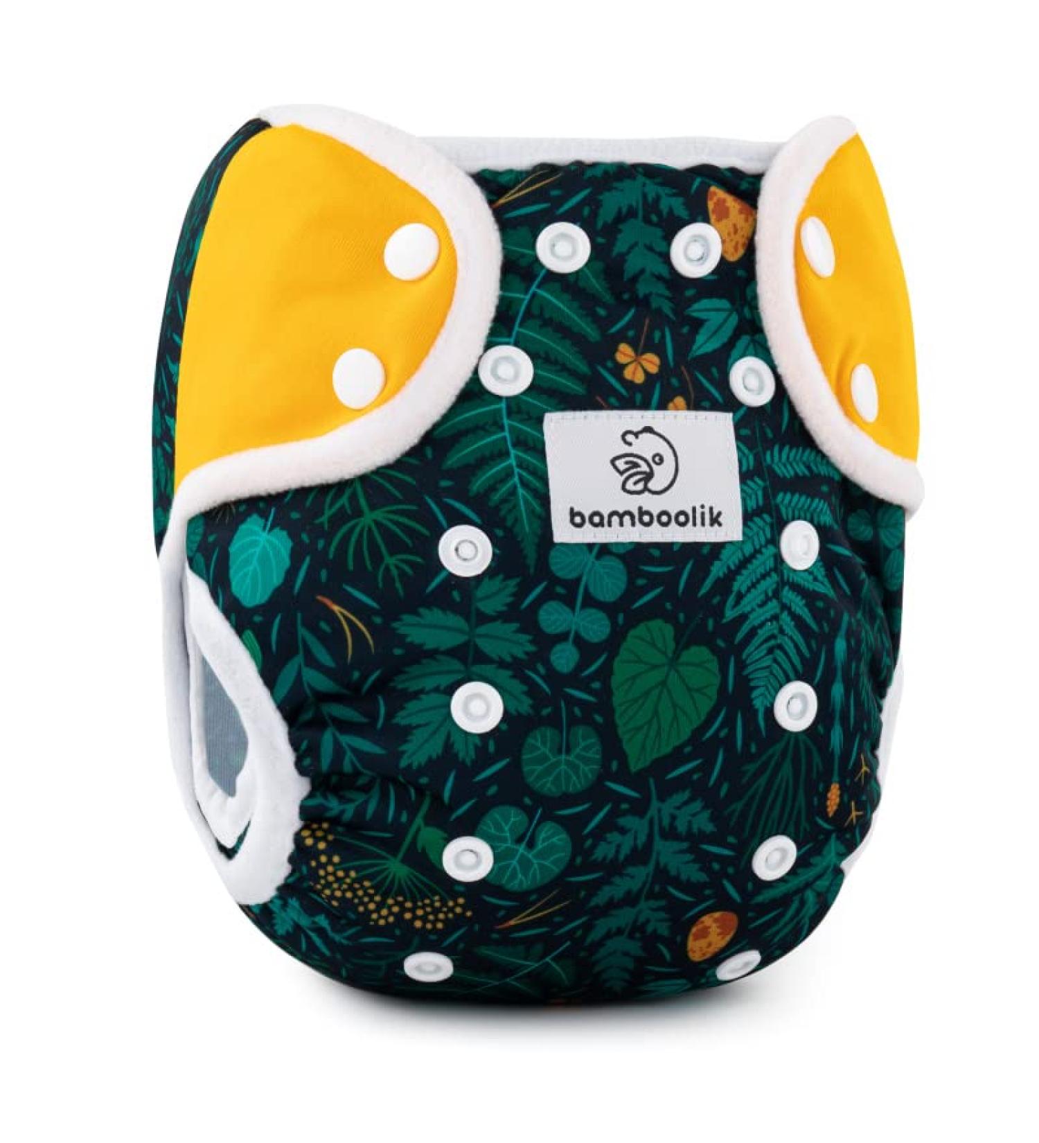Bambooolik Duo Overpants - Adjustable Washable Cloth Diapers | Pint Buttons & Nappy Liners | Eco-Friendly Reusable Diapers Made in EU - Fern Herb + Saffrangelb - Buy Online on GoSupps.com