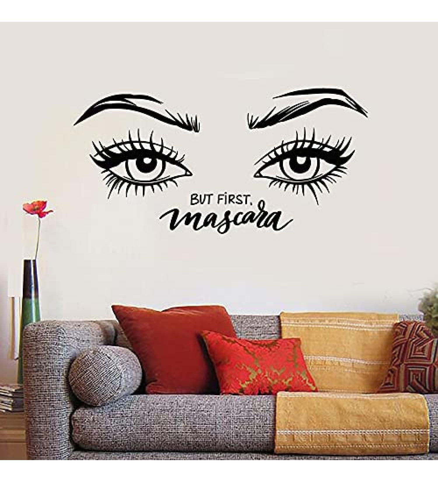 Mascara Wall Decal Beautiful Eyelash Eyebrow Eyes Cosmetic Vinyl Window Stickers Makeup Room Beauty Salon Interior Decor 42x84cm - Buy Online on GoSupps.com