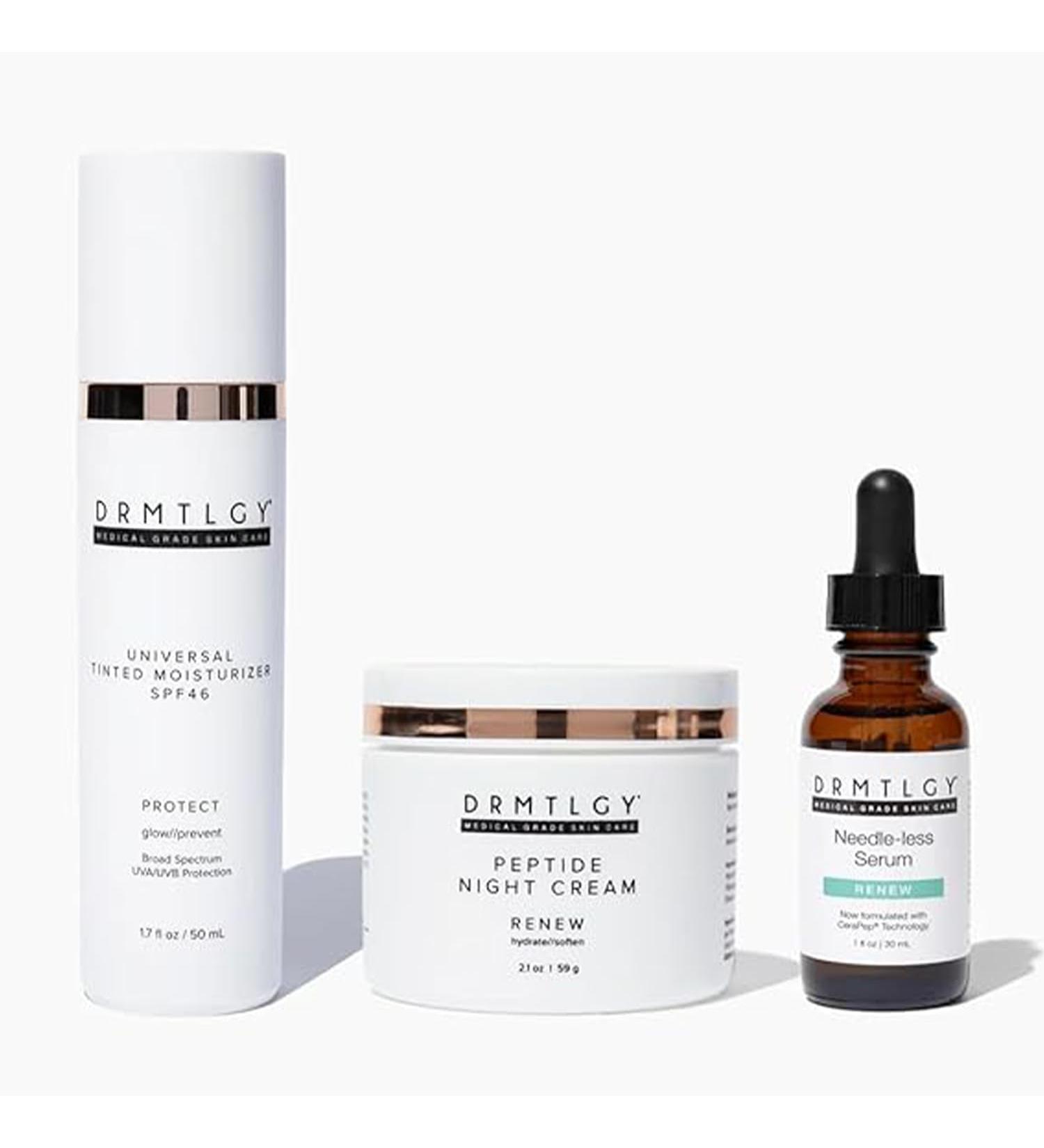 DRMTLGY Anti-Aging Trio: Needle-less Serum Tinted Moisturizer with SPF 46 & Peptide Night Cream - Buy Online on GoSupps.com
