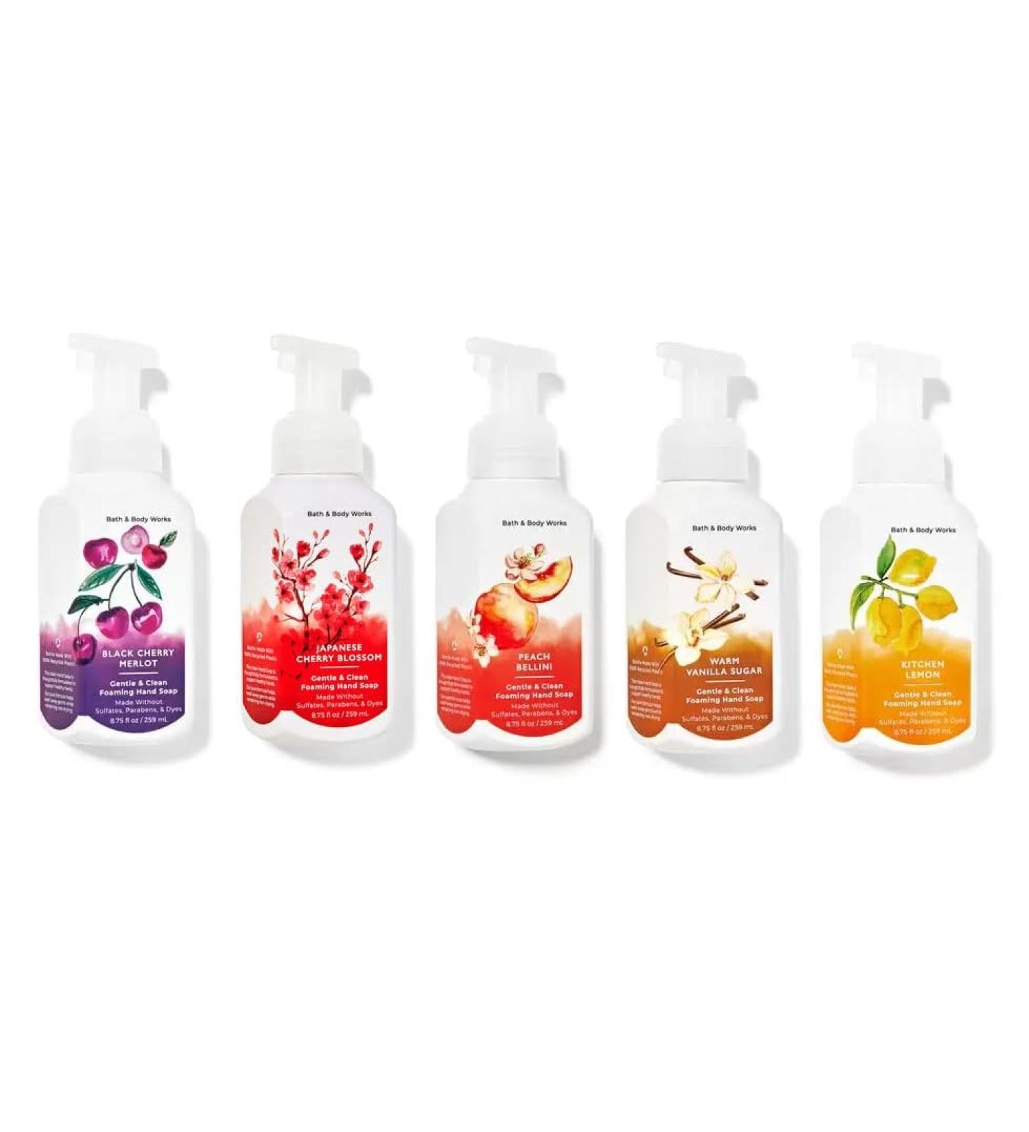 Buy Bath & Body Works Fresh and Fruity Foaming Hand Soaps Set of 5 - Black Cherry Japanese Blossom Peach Bellini & More | International Shipping Available - Buy Online on GoSupps.com