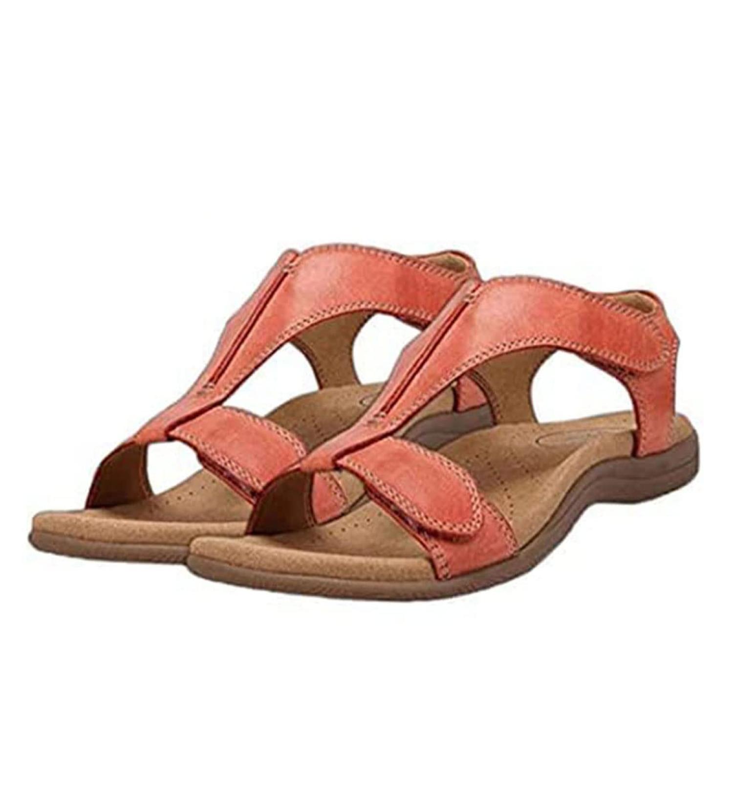 JUAJUA 2023 Orthopedic Bunion Corrector Sandals for Women - Red Leather Bunion Correction Slippers with Arch Support and Wavy Sole - Buy Online on GoSupps.com