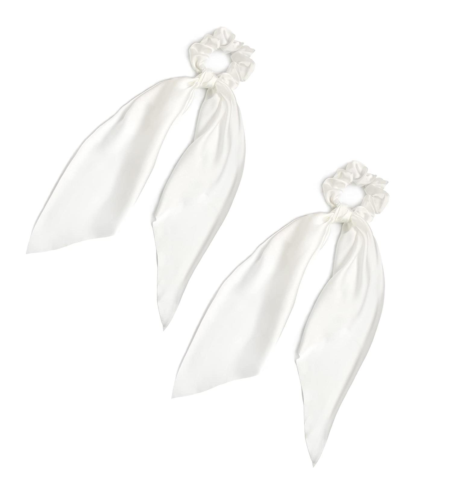 Pack of 2 White Satin Knotted Bow Hair Scrunchies for Women and Girls - Buy Online on GoSupps.com