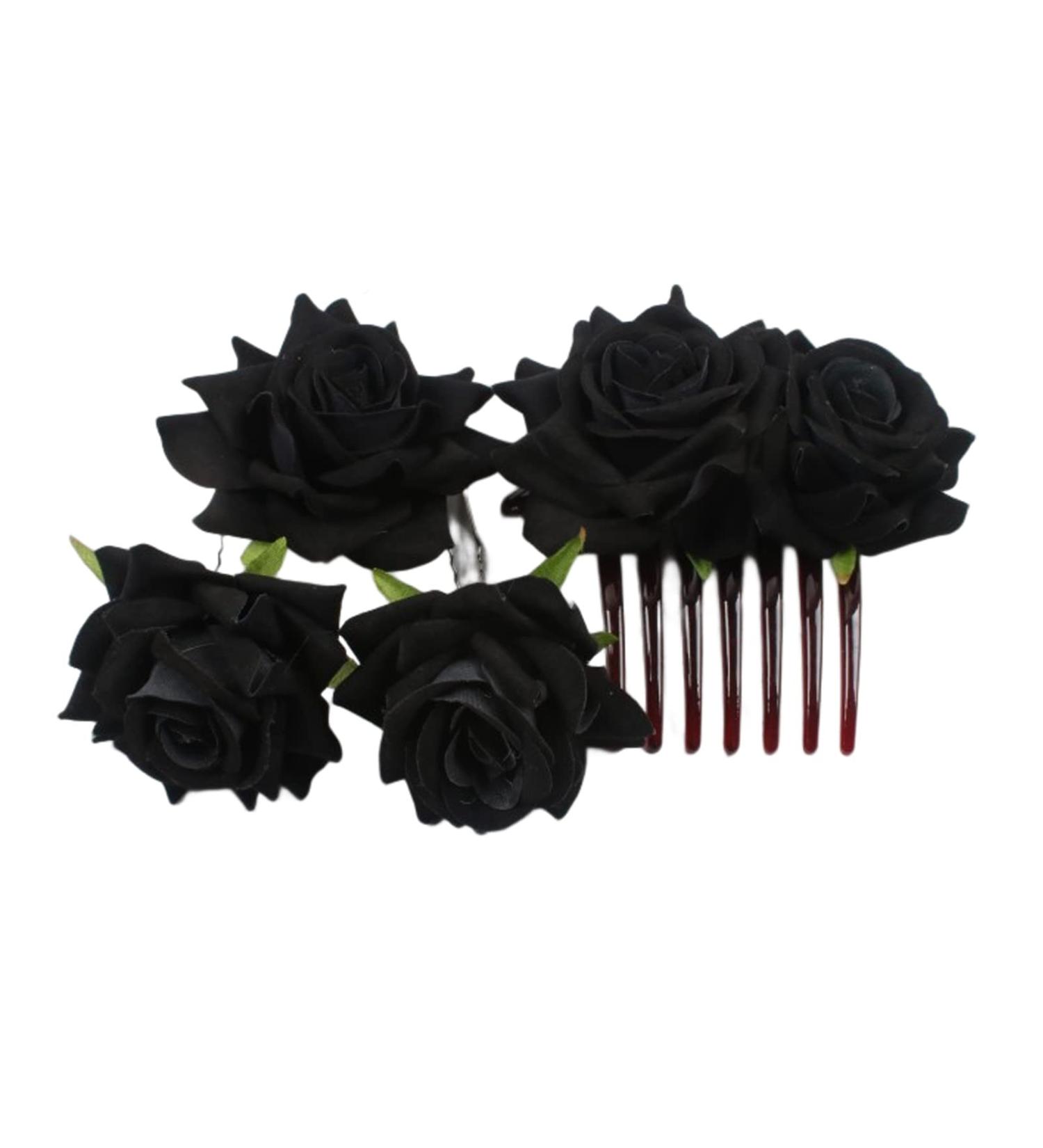 PMELCXD 4 Pieces Rose Hair Clip Flower Hairpin Rose Brooch Floral Clips Women Rose Flower Hair Accessories(Black) - Buy Online on GoSupps.com