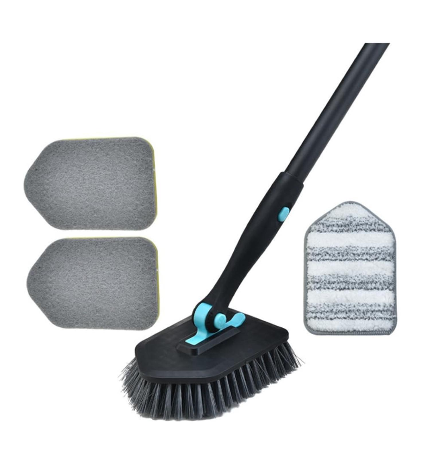 Tovmekdjn 2 in 1 Tub Tile Scrubber Brush Cleaning Brush Adjustable Telescopic Pole Stiff Bristles Scouring Pads Cleaning Tools - Buy Online on GoSupps.com