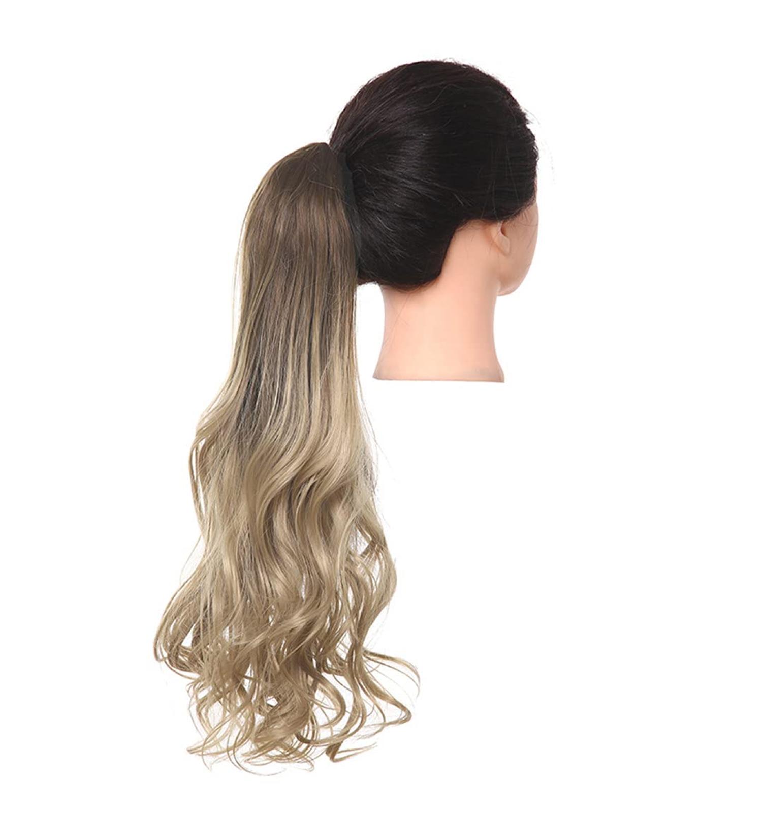 Buy Shadow Curly Ponytail Extensions - 18 Clip-In Afro Wavy Hair Piece in Synthetic Blonde Pink & Brown to Ash Blonde | International Shipping - Buy Online on GoSupps.com