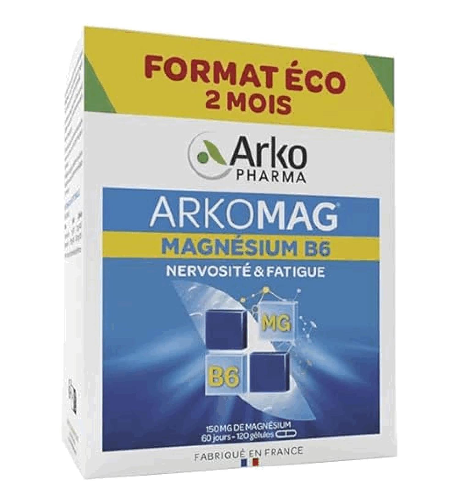 Arkopharma - Arkomag Magnesium B6 | Lack of Magnesium - Nervousness - Muscle Fatigue - Irritability | 2 months - 120 Capsules