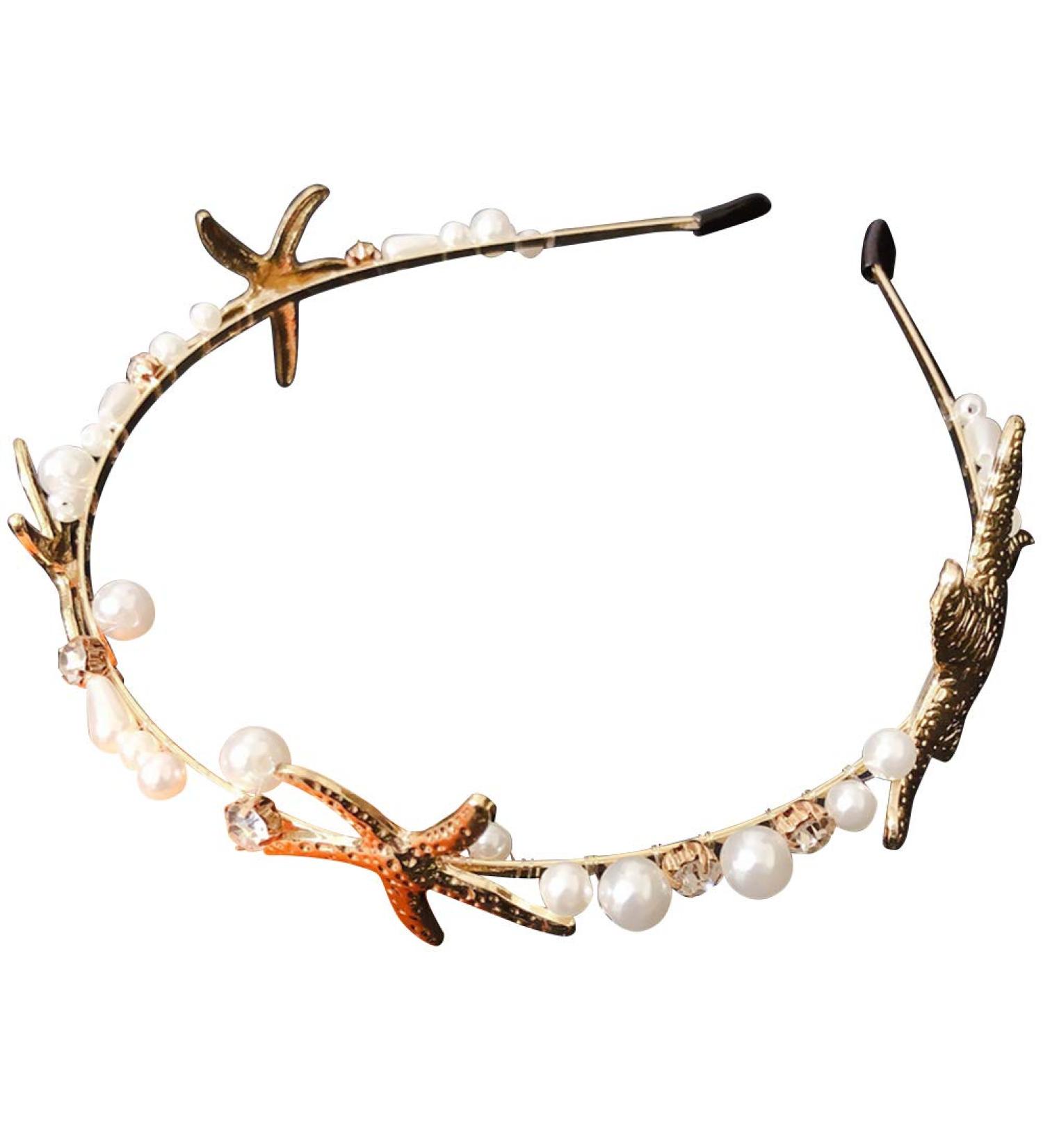 Minkissy Sea Star Hair Hoop with Pearl Design - Attractive Alloy Headband for Wedding Headdress - Buy Online on GoSupps.com