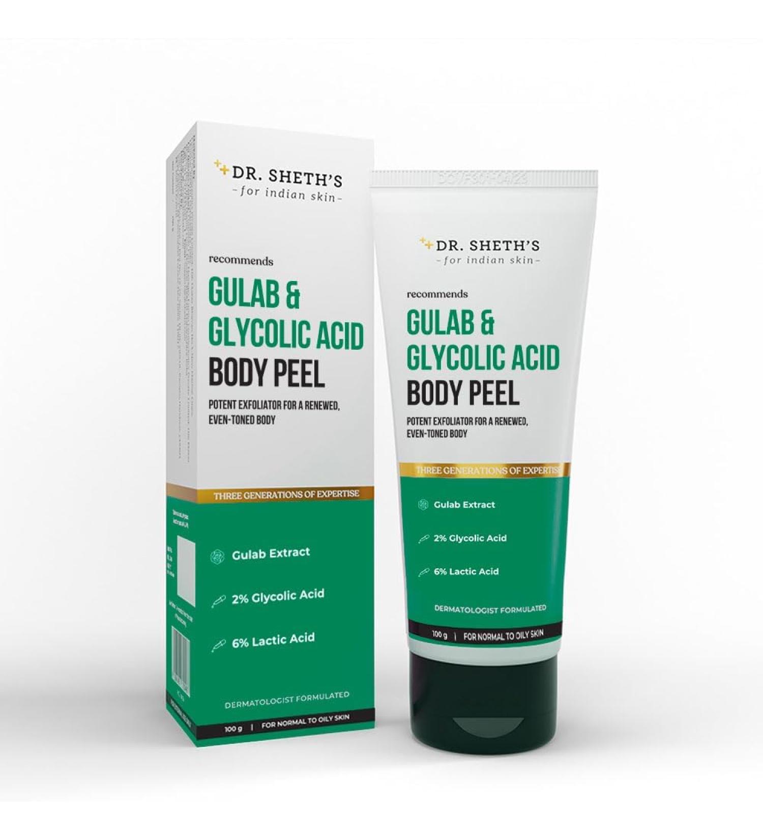 Gulab Glycolic Acid Body Peel | 5-Min Exfoliating Chemical Peel for Glowing Skin | 5% Lactic Acid & Rose Extracts | Brightening Exfoliator for Men & Women | 100g - Buy Online on GoSupps.com