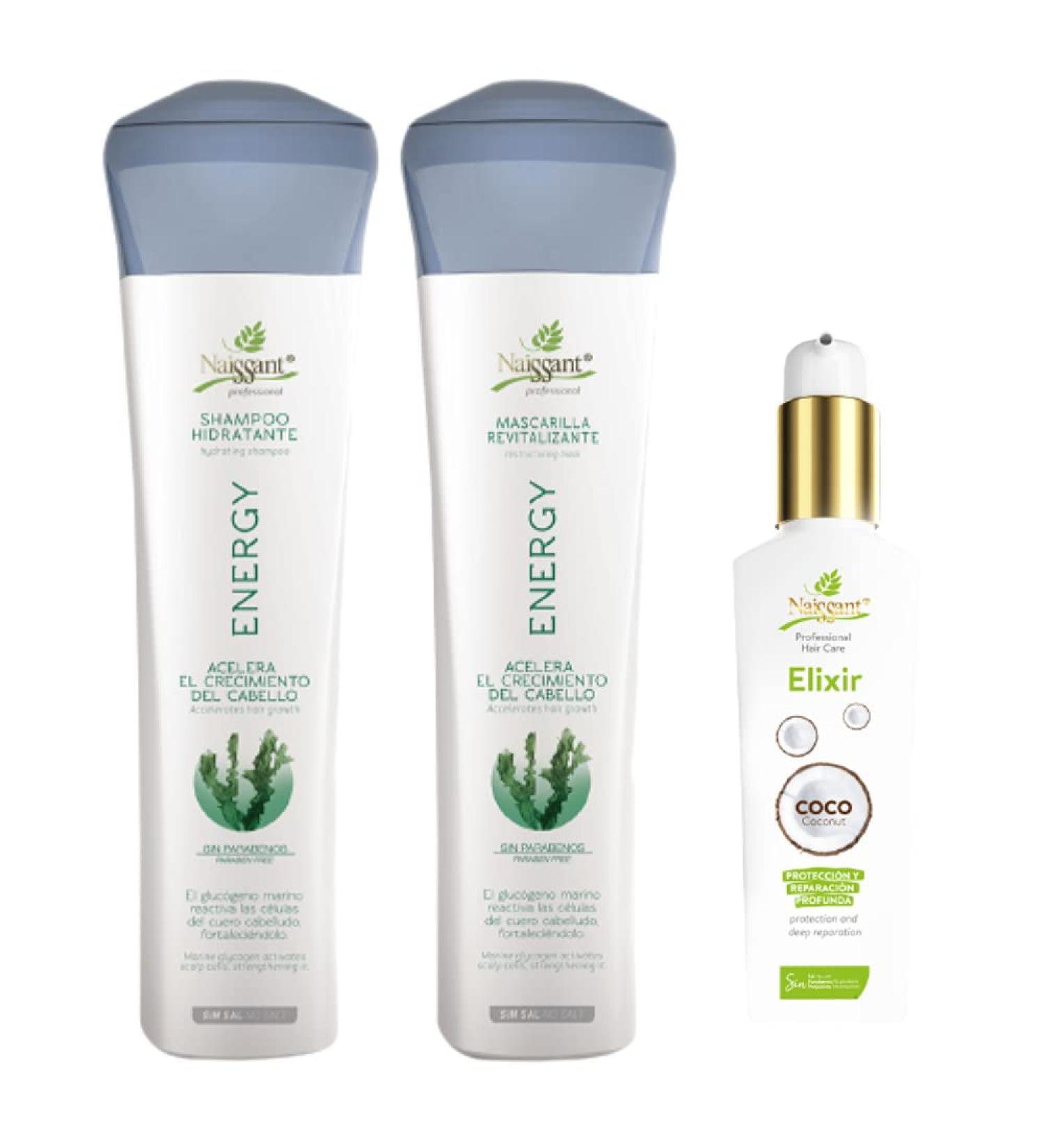 Naissant Set: Shampoo, Treatment Mask & Coconut Oil - Hair Growth Accelerator & Strengthener (Energy) - No Salt or Parabens - Buy Online on GoSupps.com