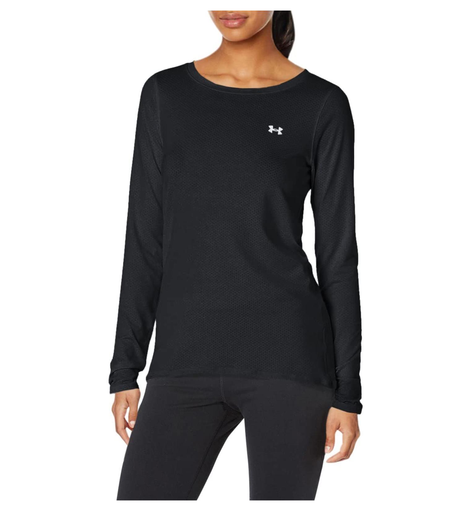 Under Armour Women's HeatGear Long-Sleeve T-Shirt - Black/Metallic Silver - Small - Buy Online on GoSupps.com
