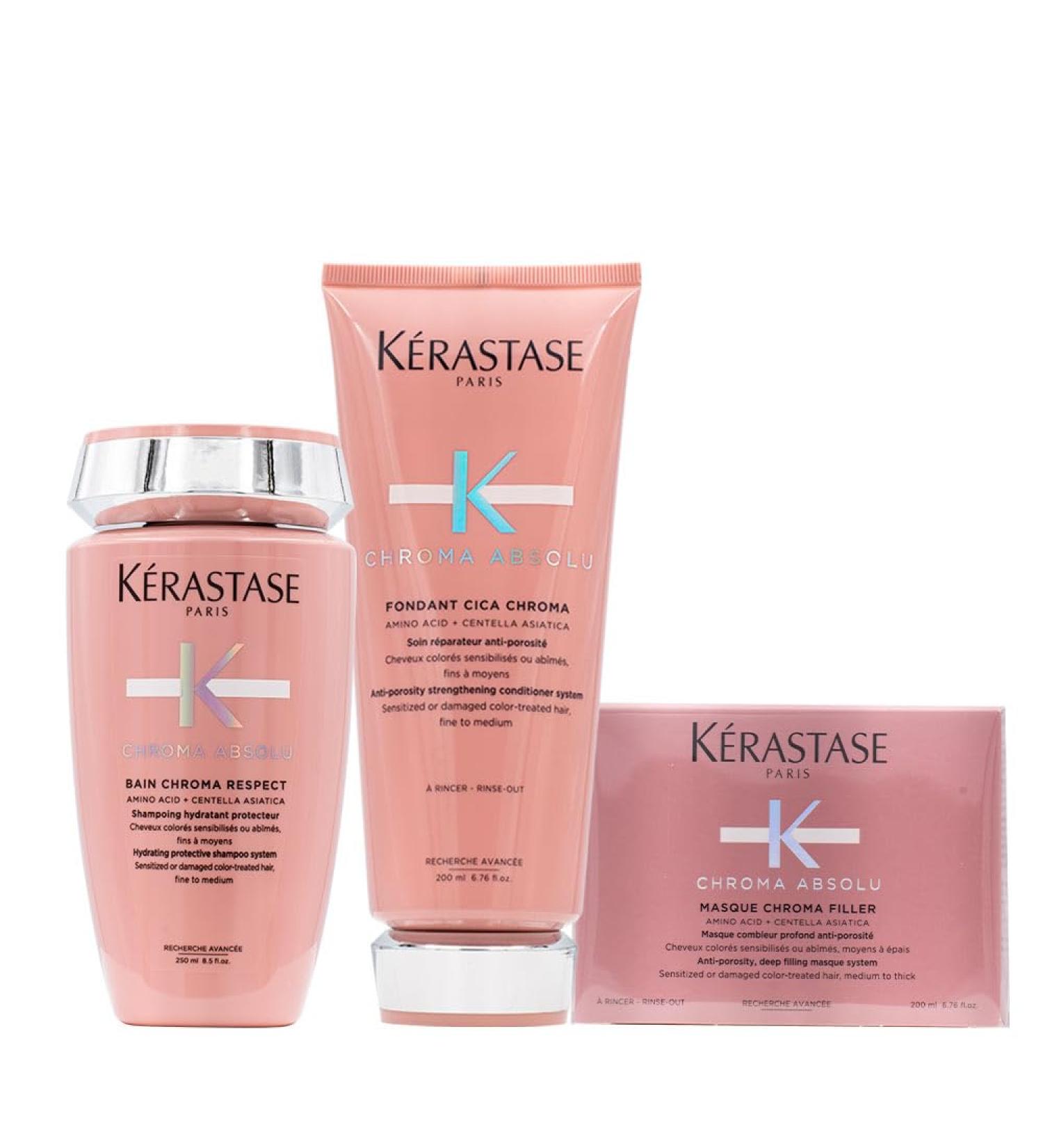 K RASTASE Kerastase Chroma Absolu Bain Chroma Respect Shampoo 250ml Fondant Cica Chroma 200ml Mask Recover 200