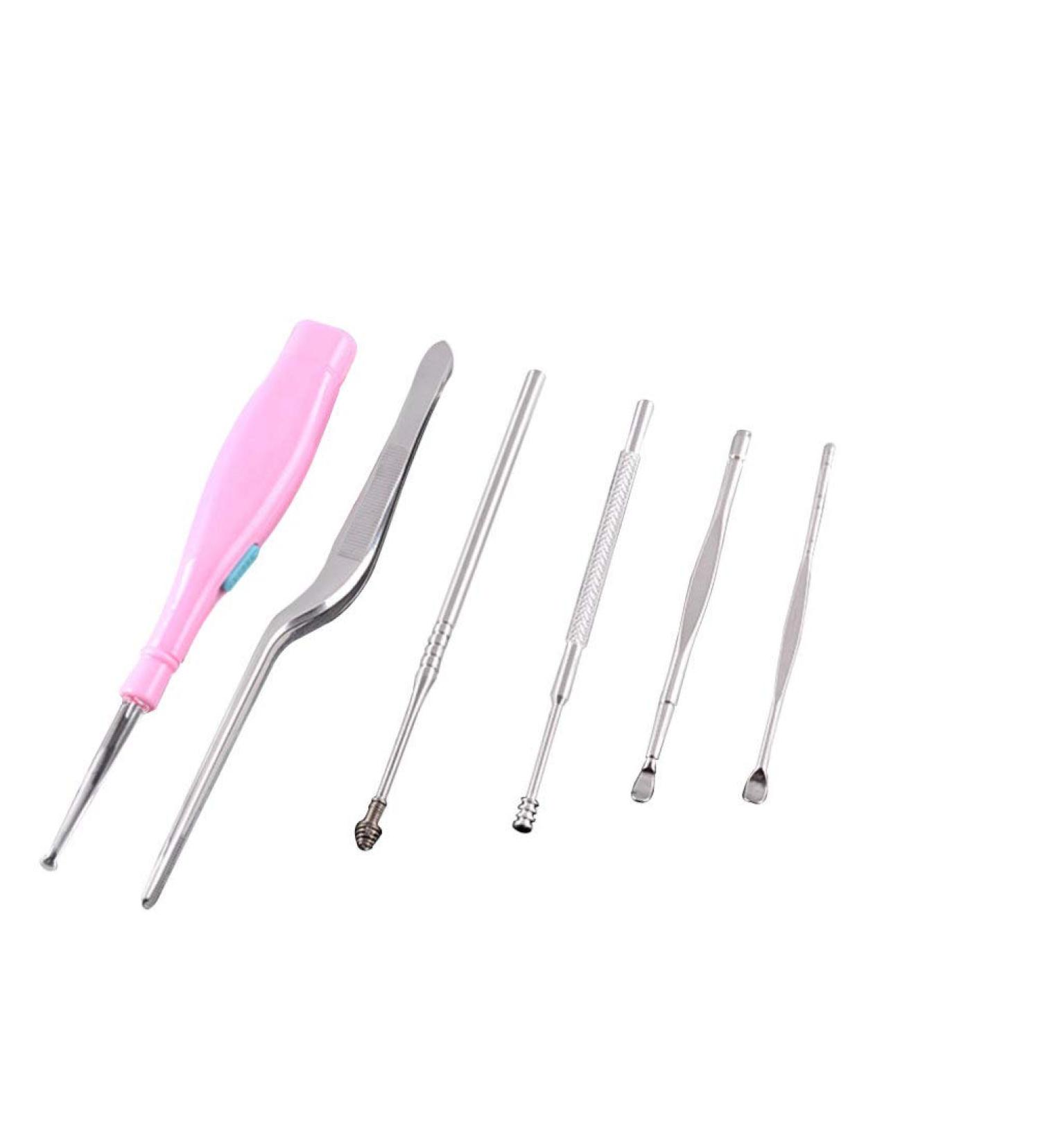 6pcs Glowing Earwax Removal Tool Set with Flashlight for Adults - Earpick Ear Cleaner Curette Kit - Buy Online on GoSupps.com
