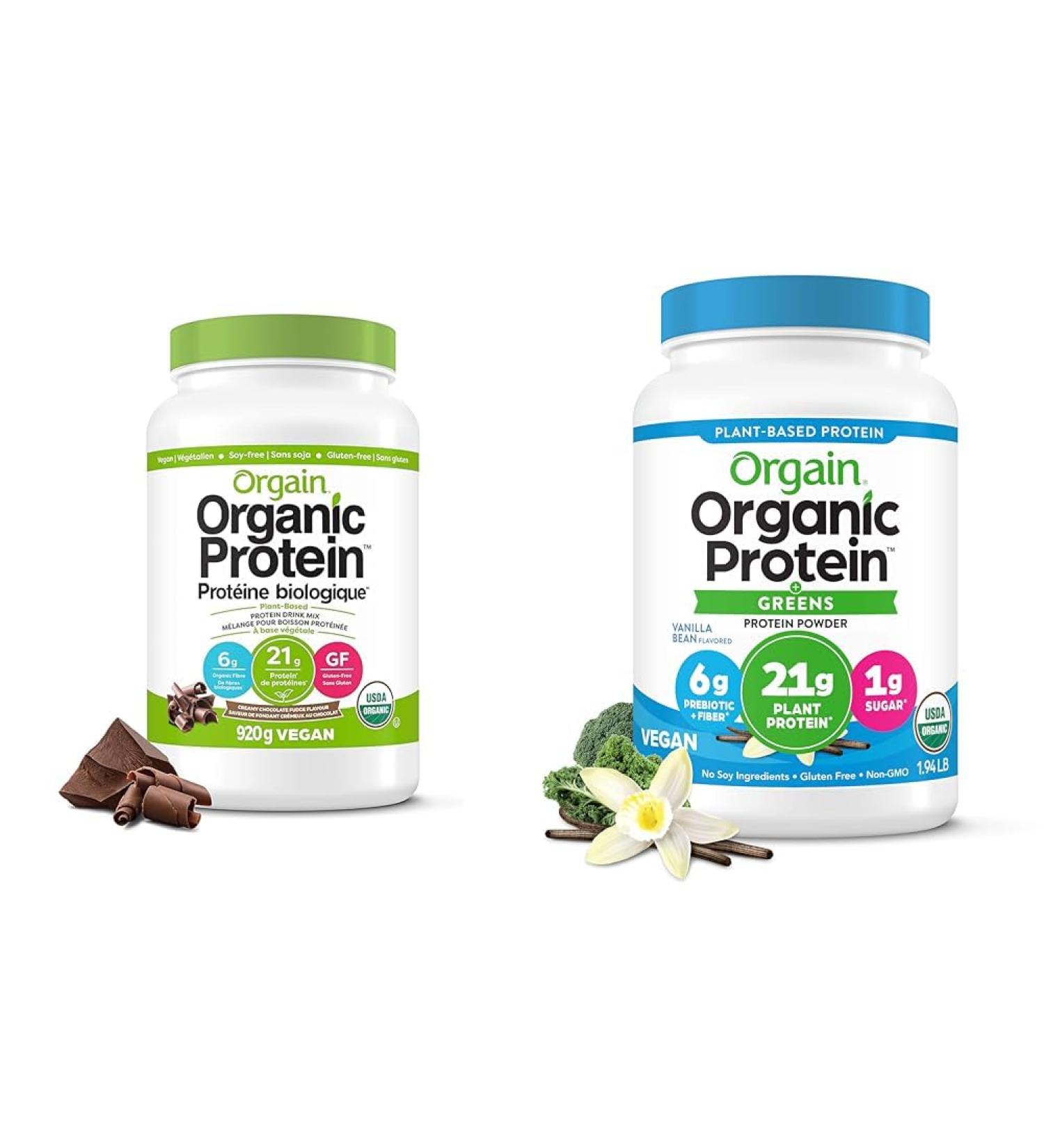 Orgain Organic Plant Based Canadian Protein Powder Creamy Chocolate Fudge - Vegan Lactose Free & Protein & Greens Vanilla Bean 2.0 Ib - Buy Online on GoSupps.com