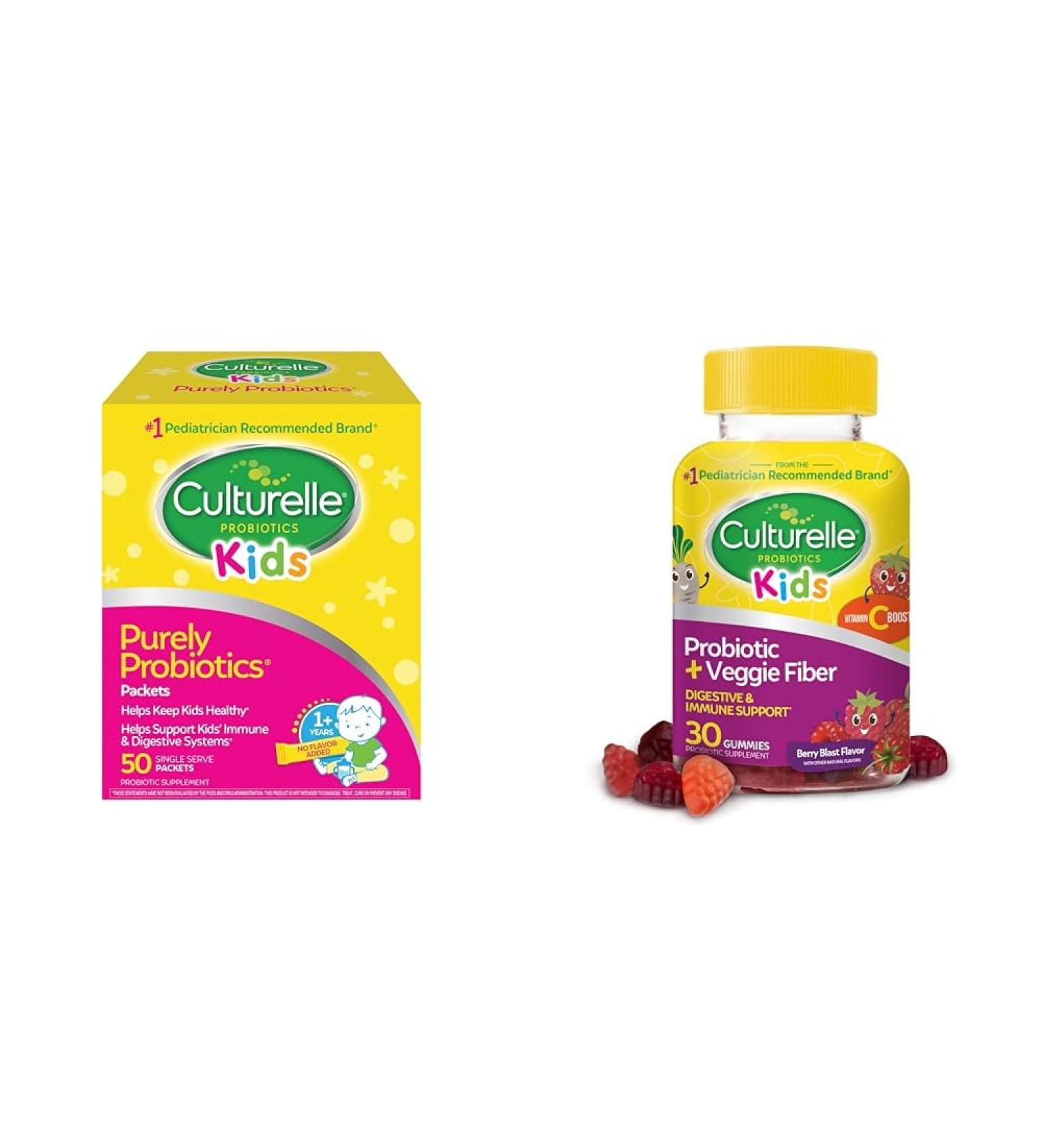 Culturelle Kids Probiotics for Digestive & Immune Health 50 Packets + 30 Count Veggie Fiber Gummies Ages 1+ - Buy Online on GoSupps.com