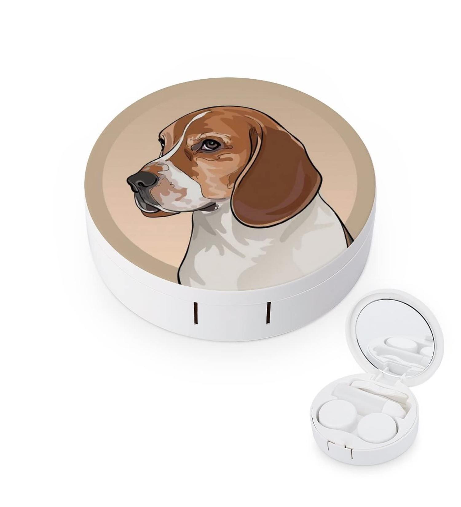 Beagle Breed Dog Round Case For Contact Lens Kit Storage Box with Mirror Printed - Buy Online on GoSupps.com