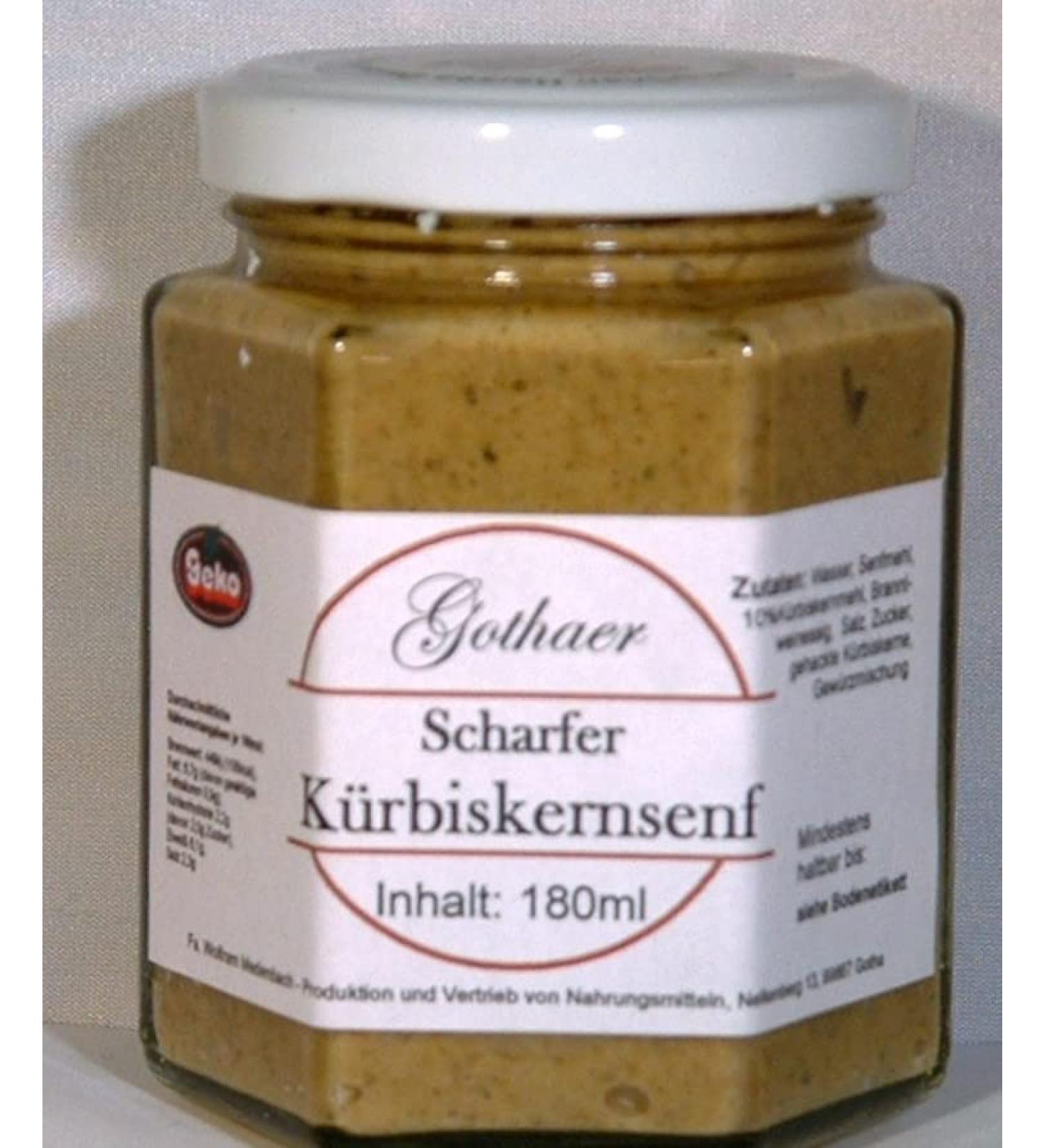 Geko Original Gothaer-Senf in a 180ml hexagonal glass Original packaging Available in variants (sharpened pumpkin pit)