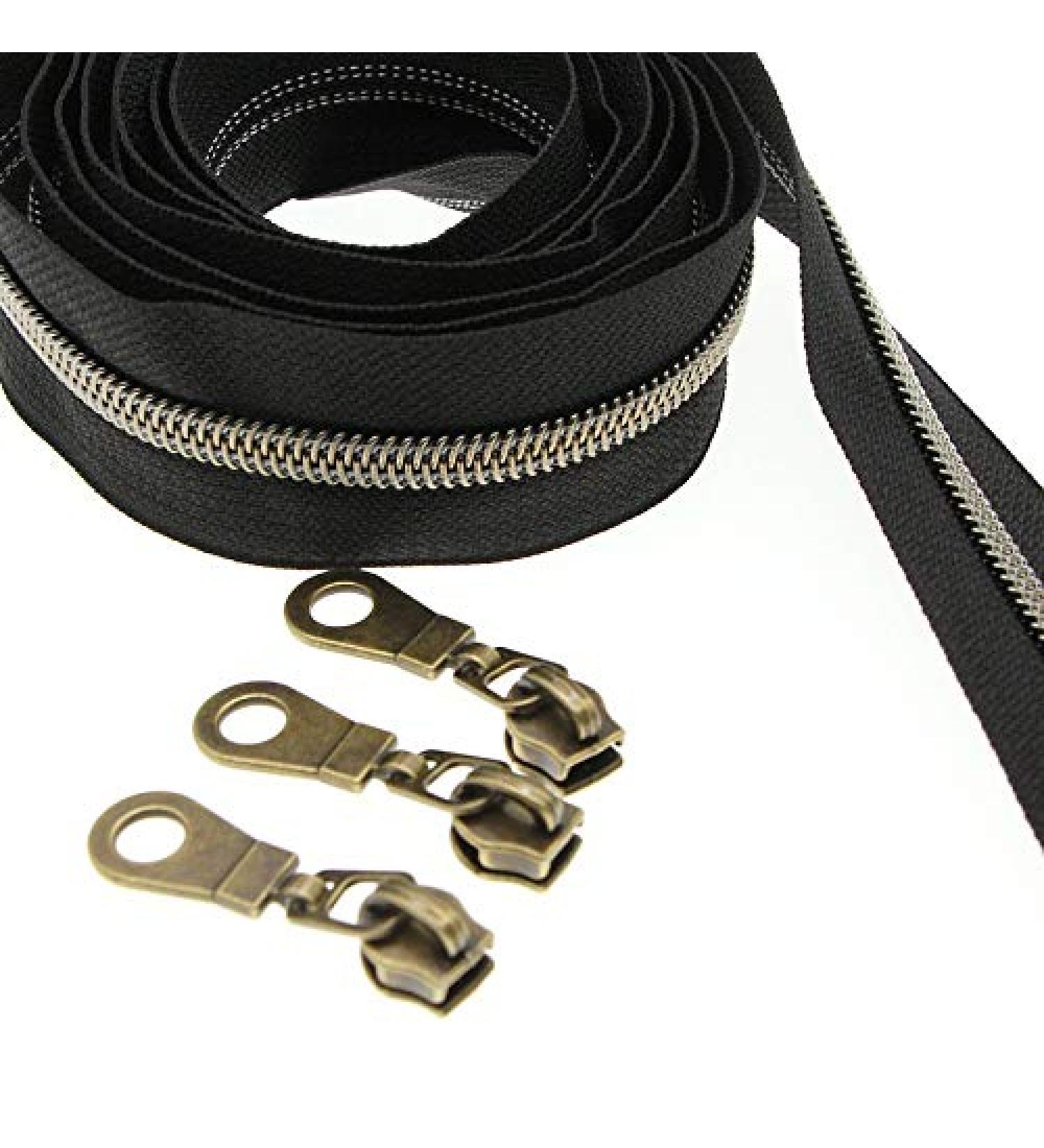5 Yards Metallic Nylon Coil Zippers with Antique Brass Teeth and Pulls Sliders - DIY Sewing Crafts - SHUNLI Antique Brass-Black - Buy Online on GoSupps.com