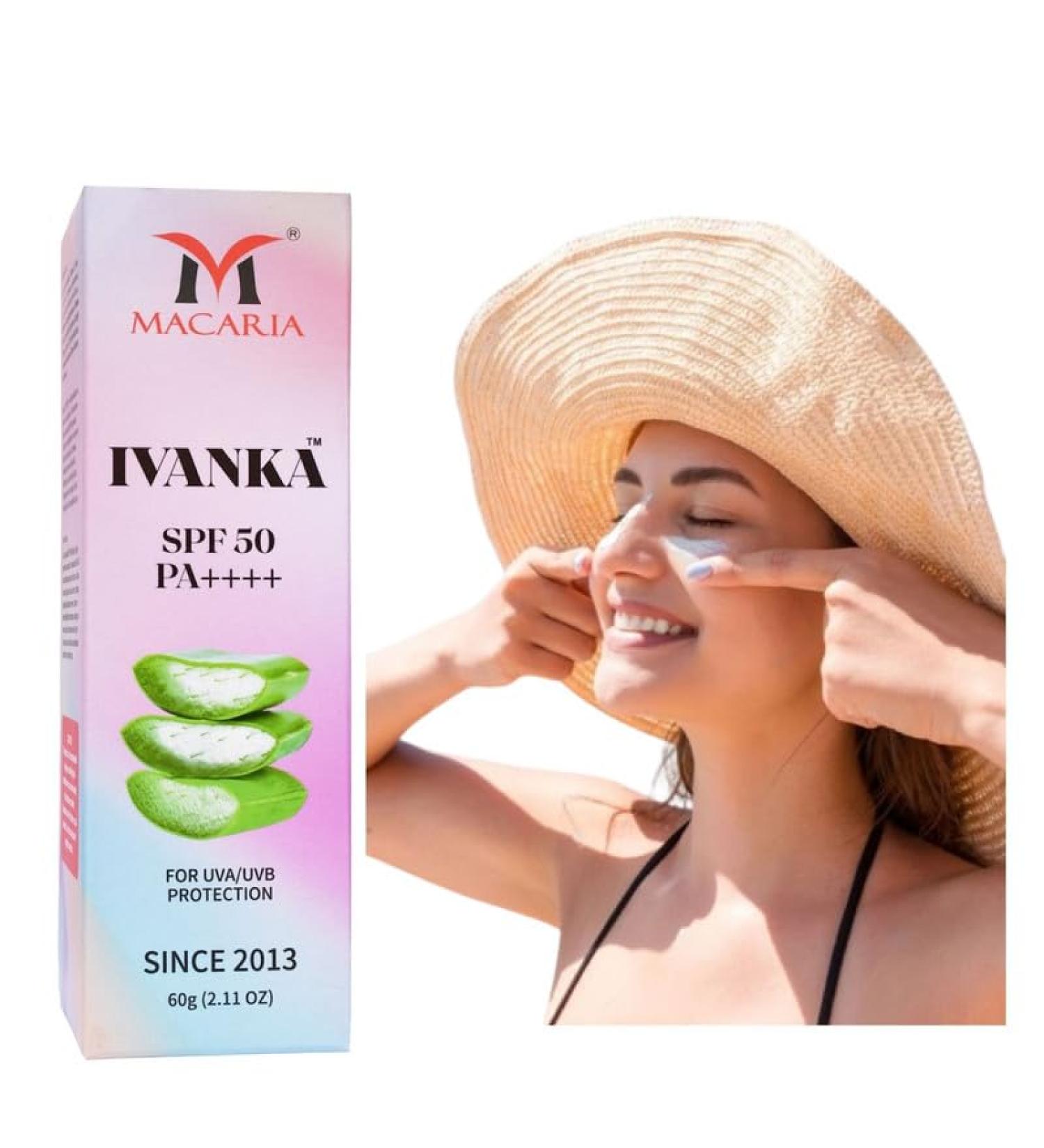 Macaria Cosmetics Ivanka Face Sunscreen Lotion SPF 50+ Gentle Formula Moisturises + Provides BroadSpectrum Protection Enriched with Aloe Vera and Vitamin E Cruelty Free - Buy Online on GoSupps.com