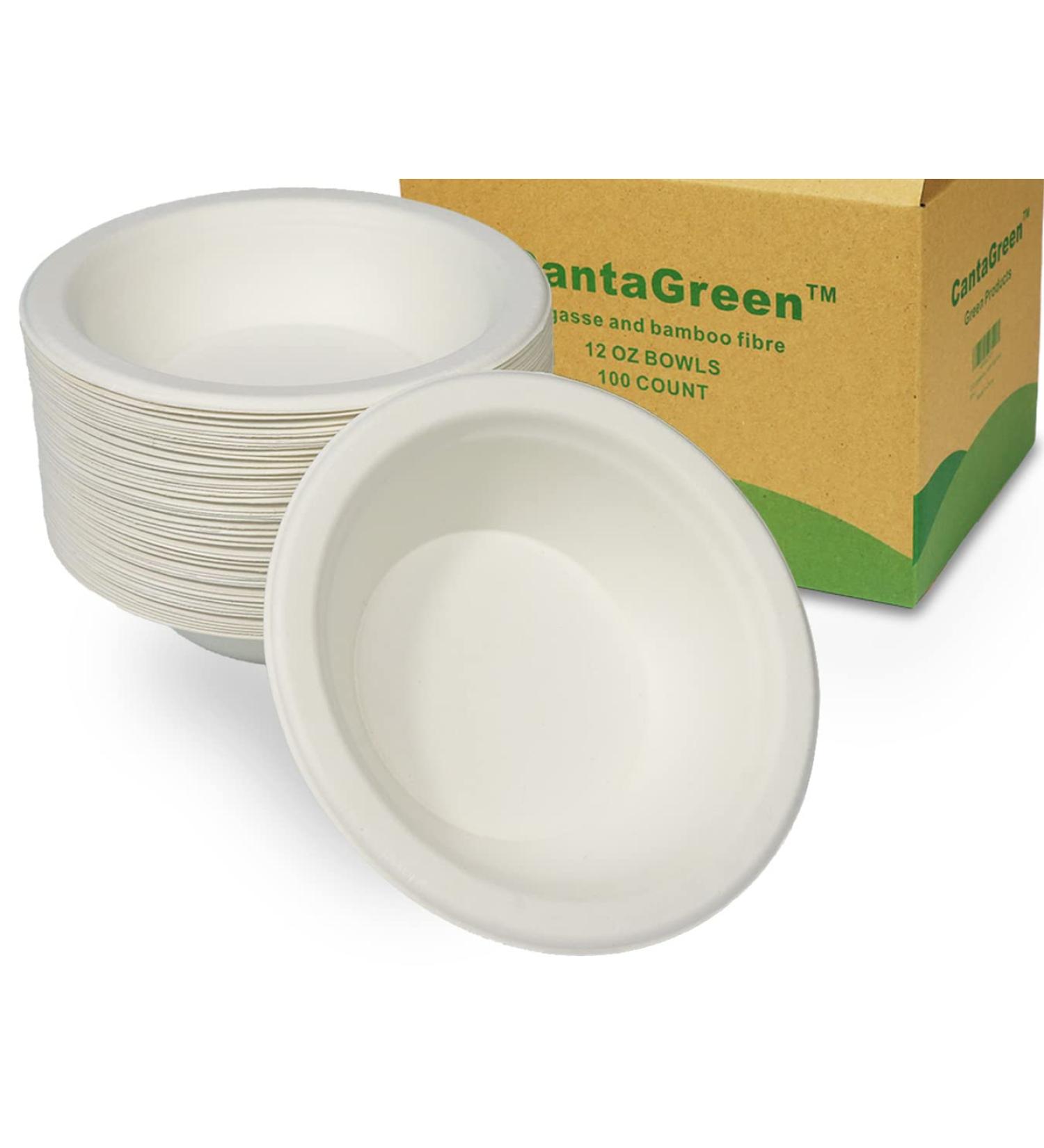 CantaGreen 12oz Compostable Bowls - 100 Count | Heavy Duty Biodegradable Disposable Paper Bowls - Buy Online on GoSupps.com