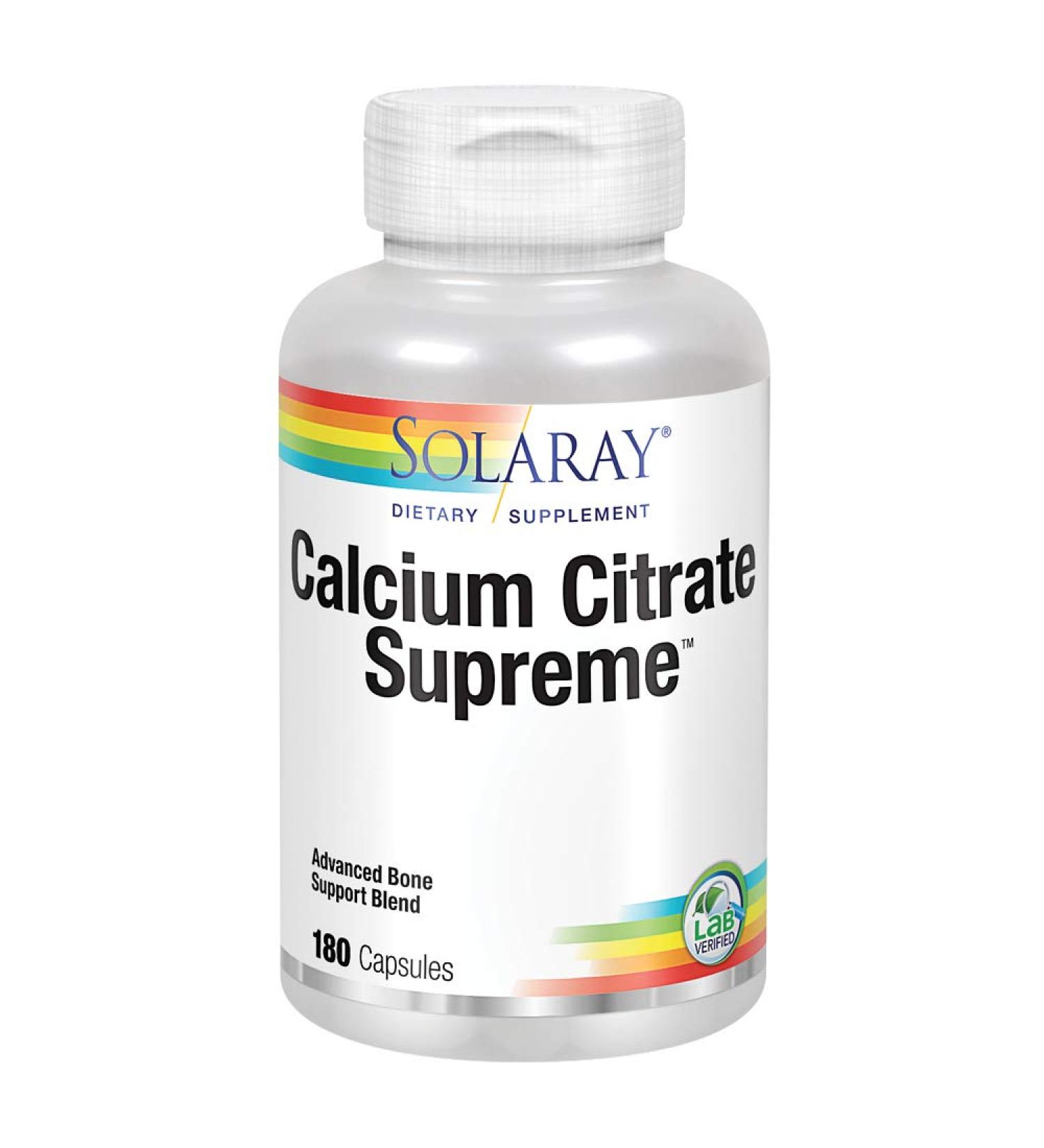 Solaray Calcium Citrate Supreme 800mg | Advanced Bone Support Blend | Gentle Digestion Formula | 180 VegCaps - Buy Online on GoSupps.com