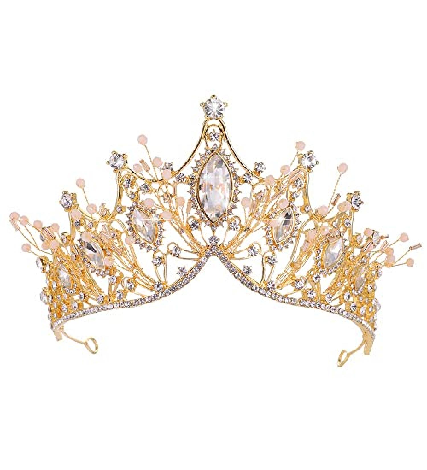 Kamirola Baroque Queen Crown Rhinestone Bridal Tiara - Gold Crystal Headband for Wedding, Prom, Pageant, Birthday, Halloween - Buy Online on GoSupps.com