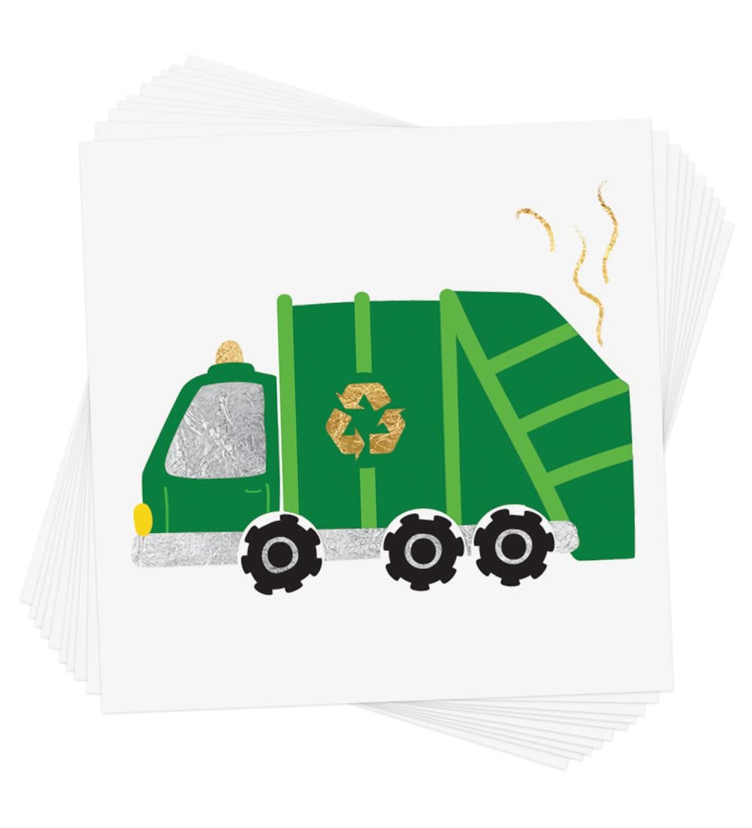 Construction Party Favor: 10 Premium Waterproof Metallic Temporary Garbage Truck Flash Tattoos for Boys - Buy Online on GoSupps.com