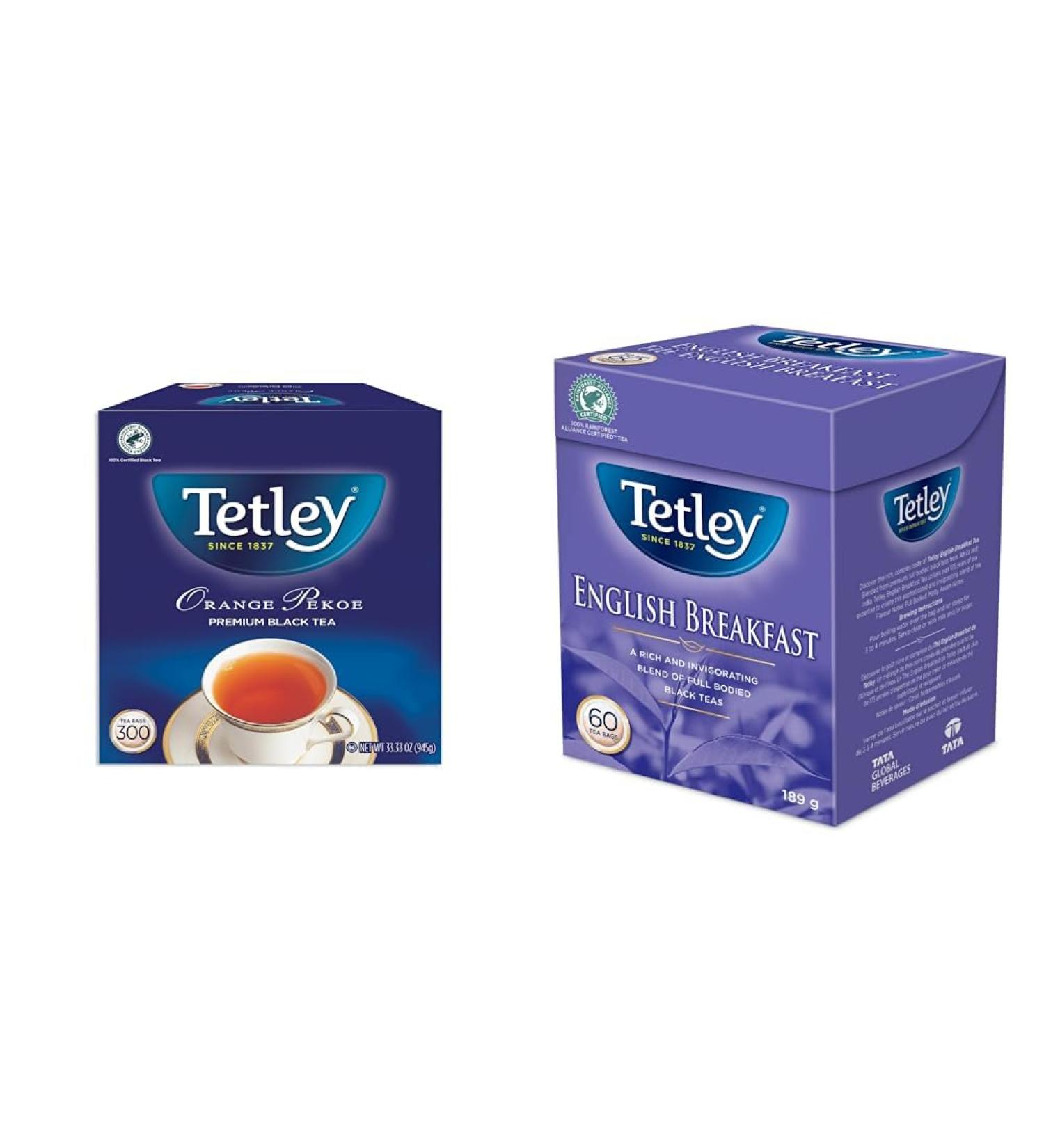 Tetley Tea Orange Pekoe 300 Count & English Breakfast Black Tea - 60 Tea Bags 189 Grams Contains Caffeine - Buy Online on GoSupps.com