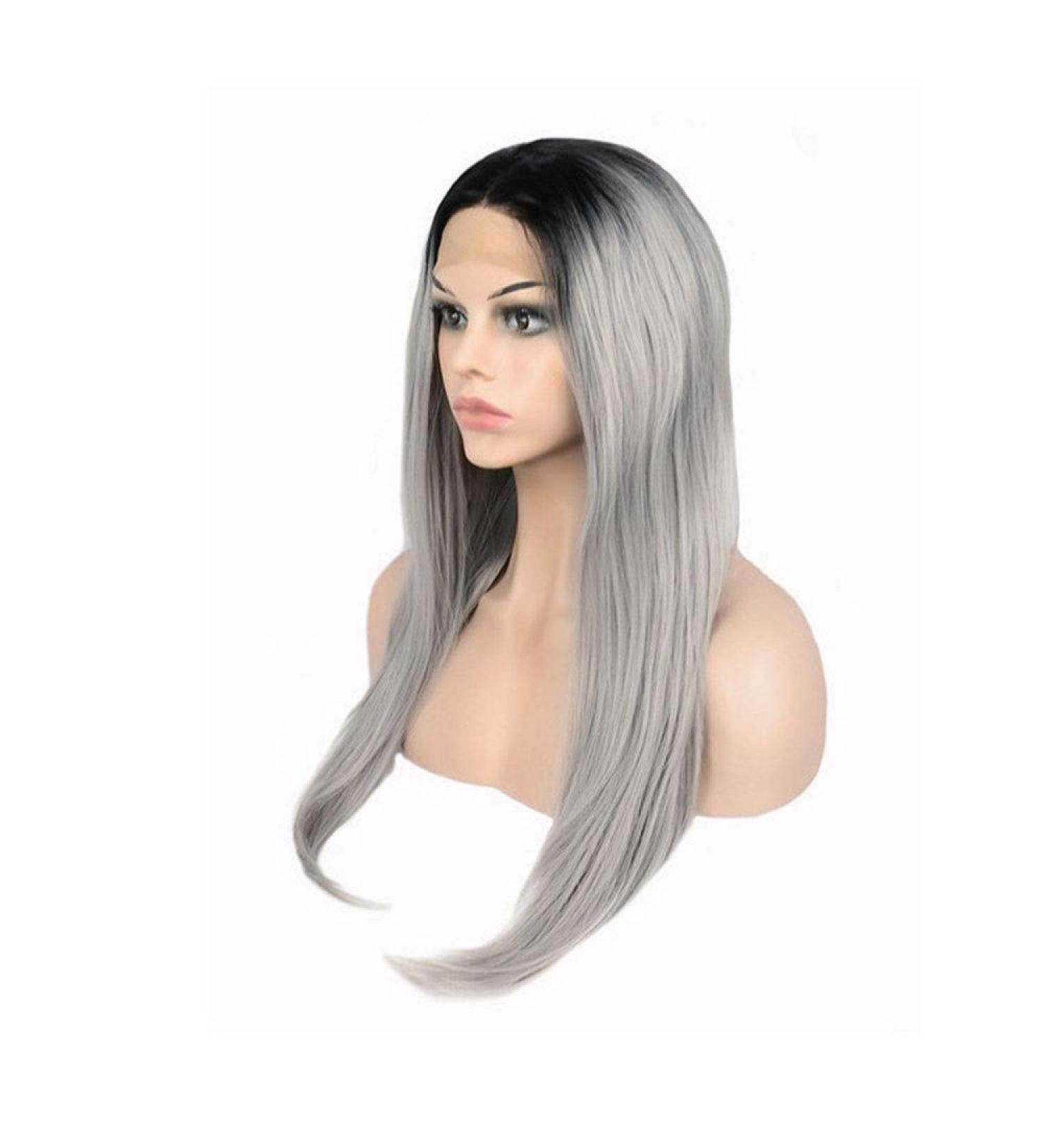 Shop BGHJUE Women's Synthetic Long Wave Ombre Wig | Two Tones Black Rooted Grey | Heat Resistant Fashion Wig - Buy Online on GoSupps.com