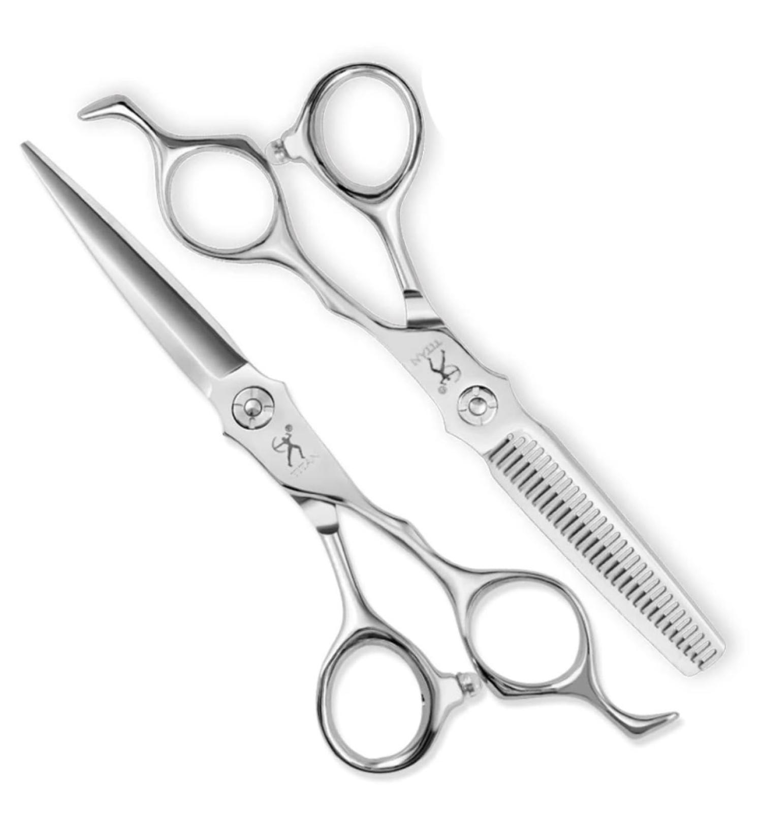 Titan Scissors Set | Thinning Scissors | Titanium Coating Hair Cutting Japanese Style Scissors | Proffesional Barbering Scissors | Sharp Edge | Hand Made Steel 6" inch - Buy Online on GoSupps.com