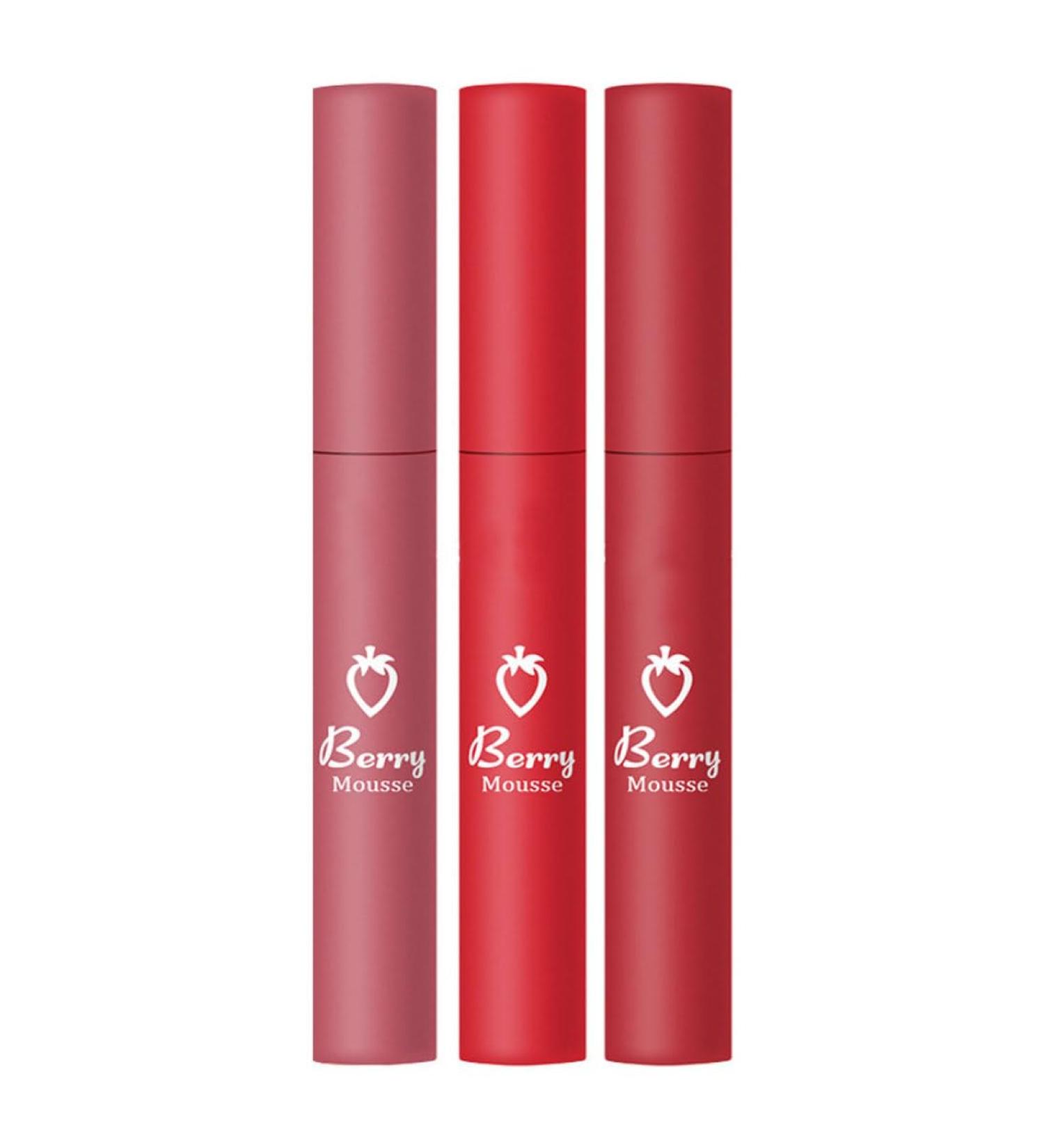 Non-Stick Strawberry Matte Lipstick Set - Long-lasting 3PCS Lip Gloss & Moisturizer | Shop Internationally - Buy Online on GoSupps.com