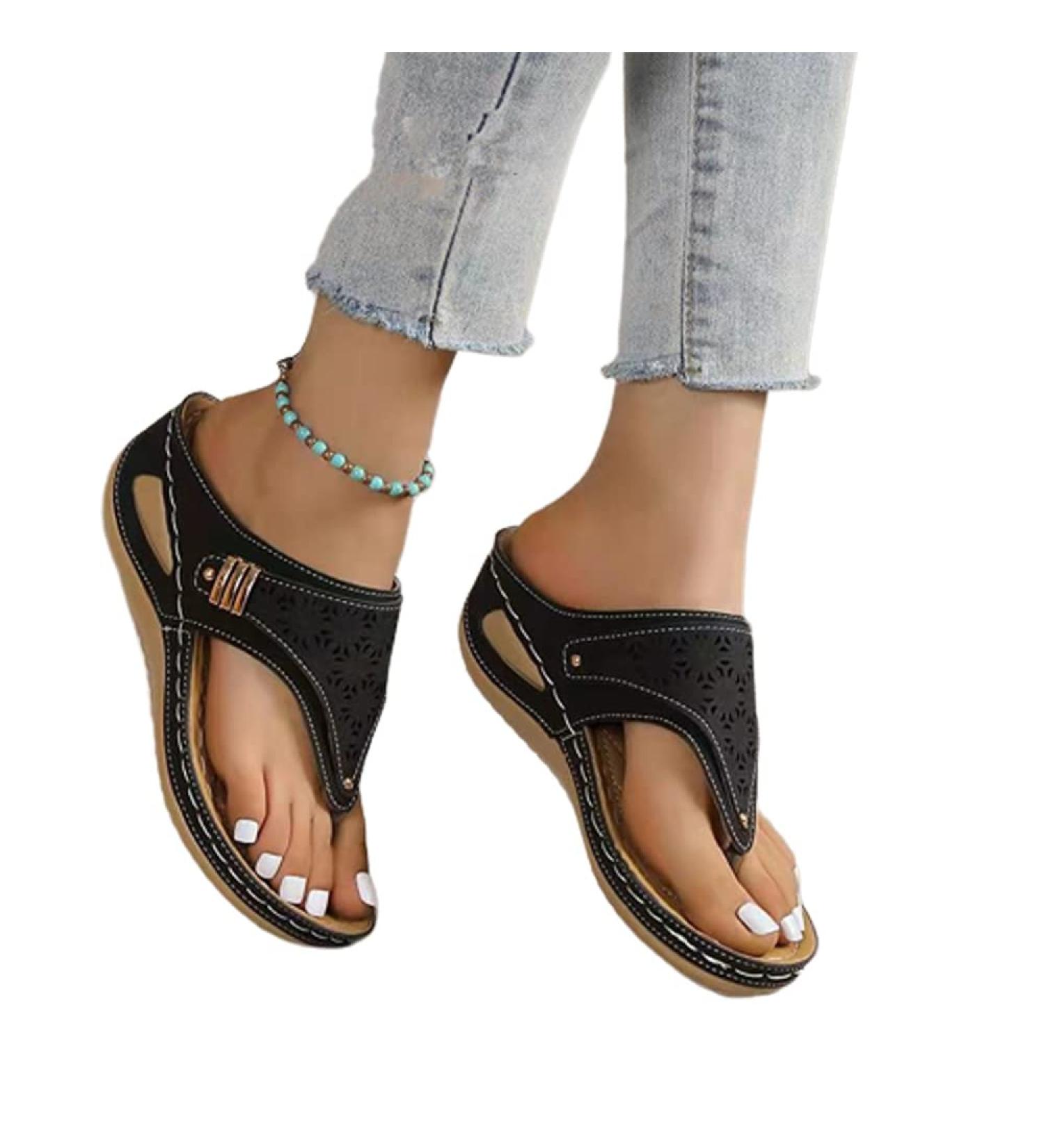 DENERASS Silksal Sandals - Women's Orthopedic Arch Support Sandals in Black Leather for Diabetic Walking (Size 6.5) - Buy Online on GoSupps.com