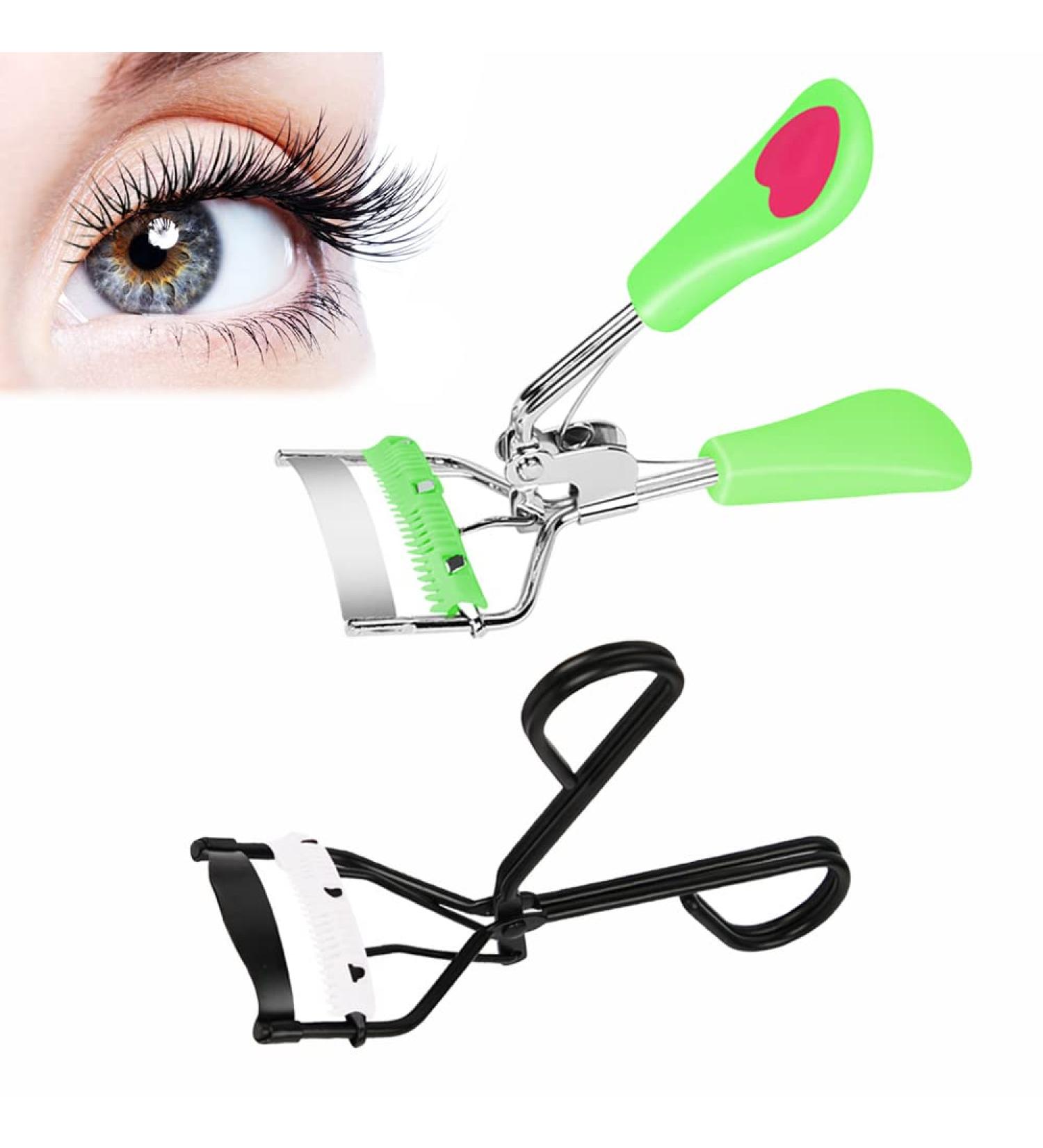 2 Pcs Stainless Steel Eyelash Curlers with Built-in Comb - Black Green Eye Makeup Toolset for Girls - Buy Online on GoSupps.com