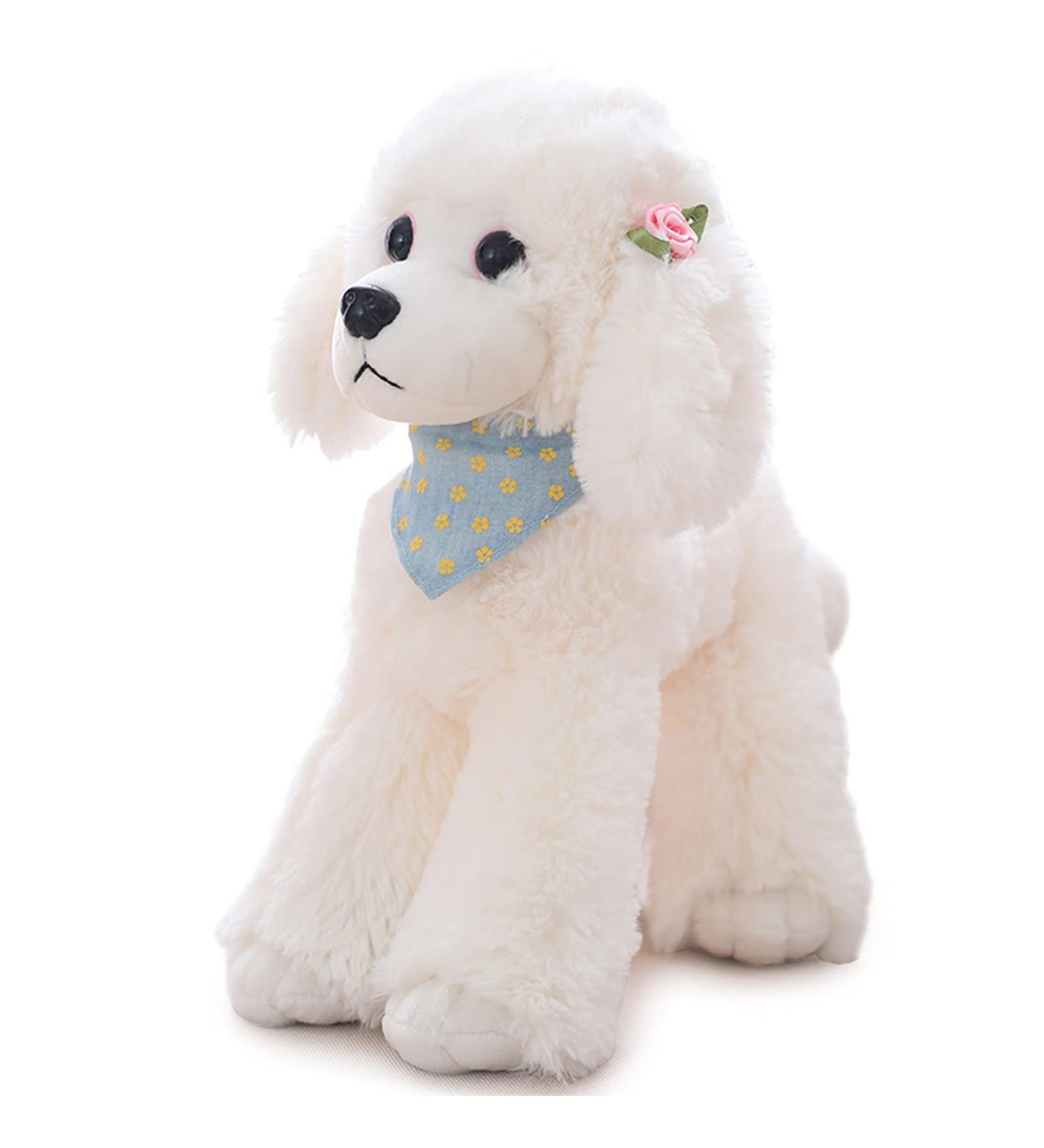 Heionia Cuddly Dog Plush Toy Kawaii Teddy Dog with Scarf (30cm) - Perfect Gift for Kids & Girls - Soft White Pudel Animal - Buy Online on GoSupps.com